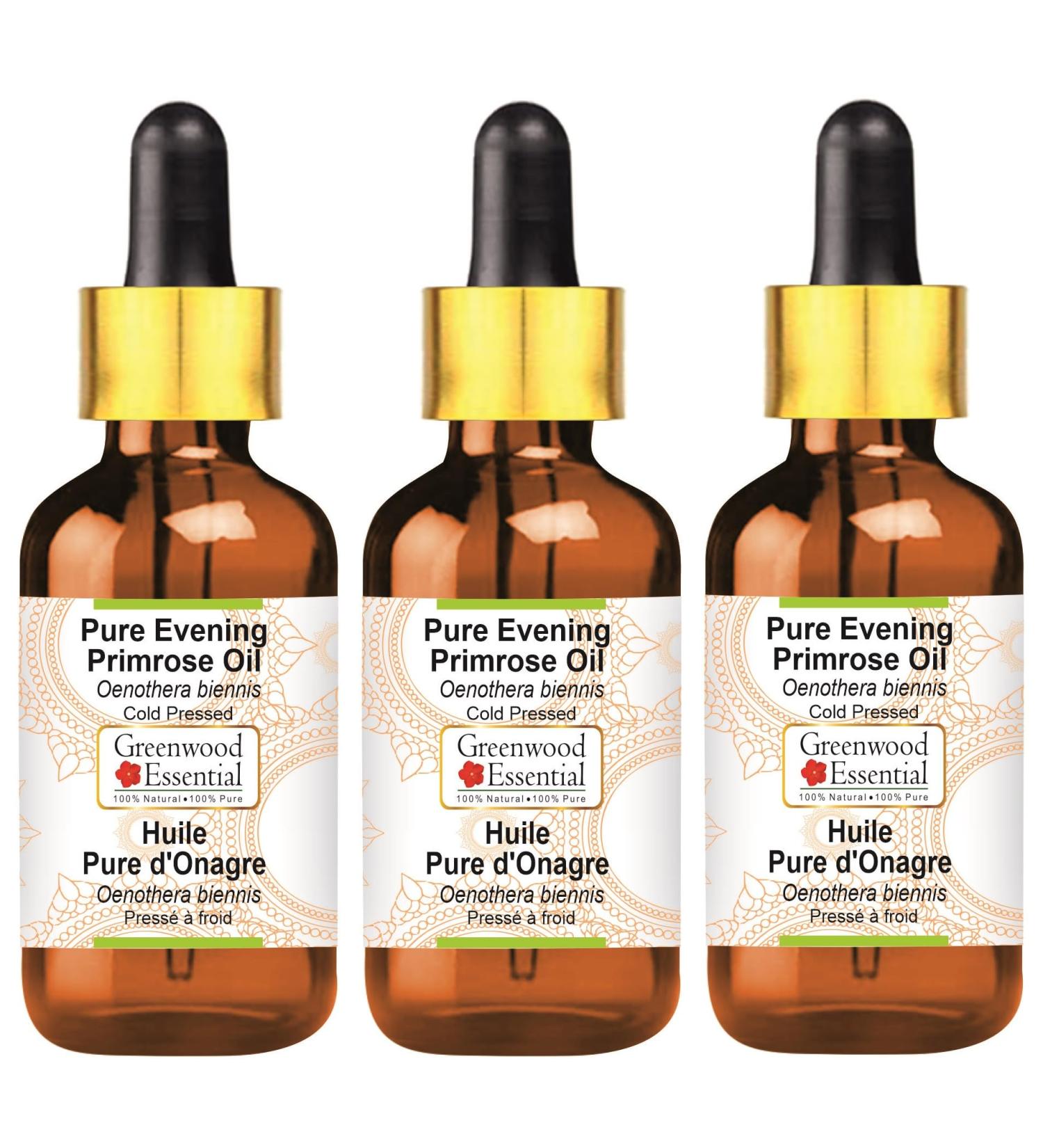 Buy Greenwood Essential Evening Primrose Oil - Pure & Natural 100ml (Pack of 3) - Cold-Pressed Therapeutic Quality - Buy Online on GoSupps.com
