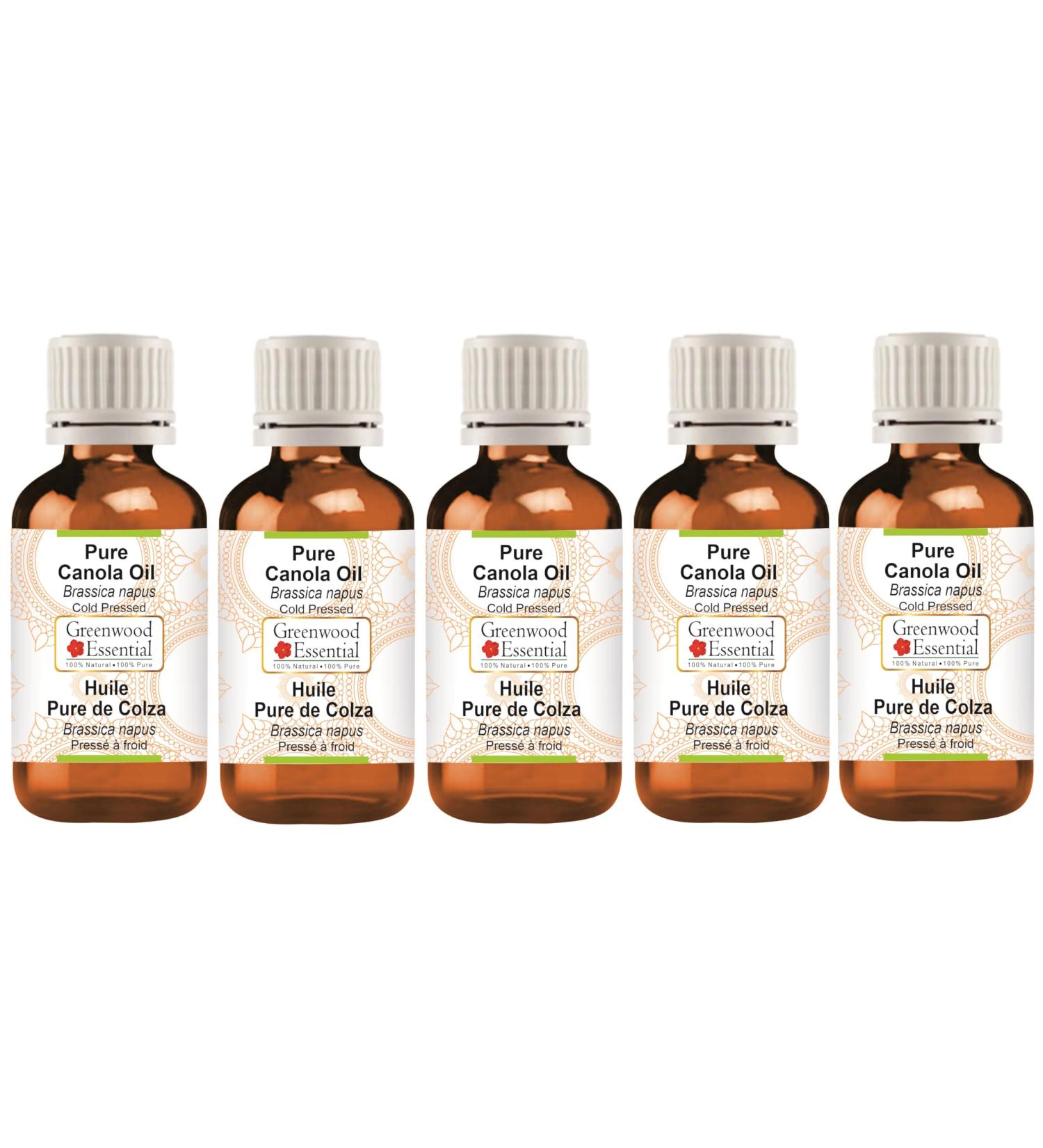 Greenwood Essential Natural Canola Oil - Pure Cold-Pressed Therapeutic Quality (Pack of 5 x 100ml) - Top International Shipping - Buy Online on GoSupps.com