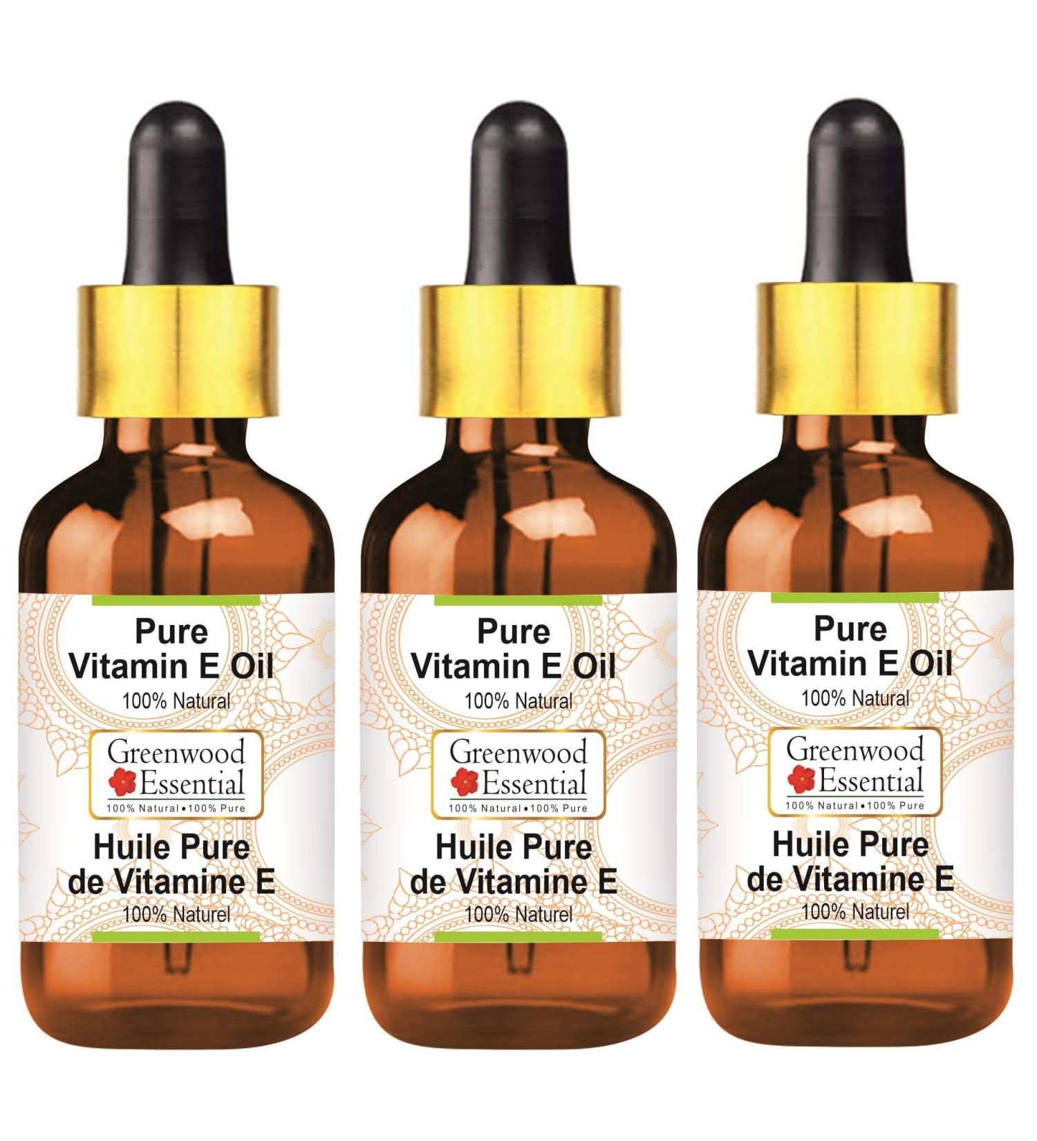 Greenwood Essential Natural Vitamin E Oil | 100ml (Pack of 3) for Hair Skin & Aromatherapy Pure Therapeutic Class - Buy Online on GoSupps.com
