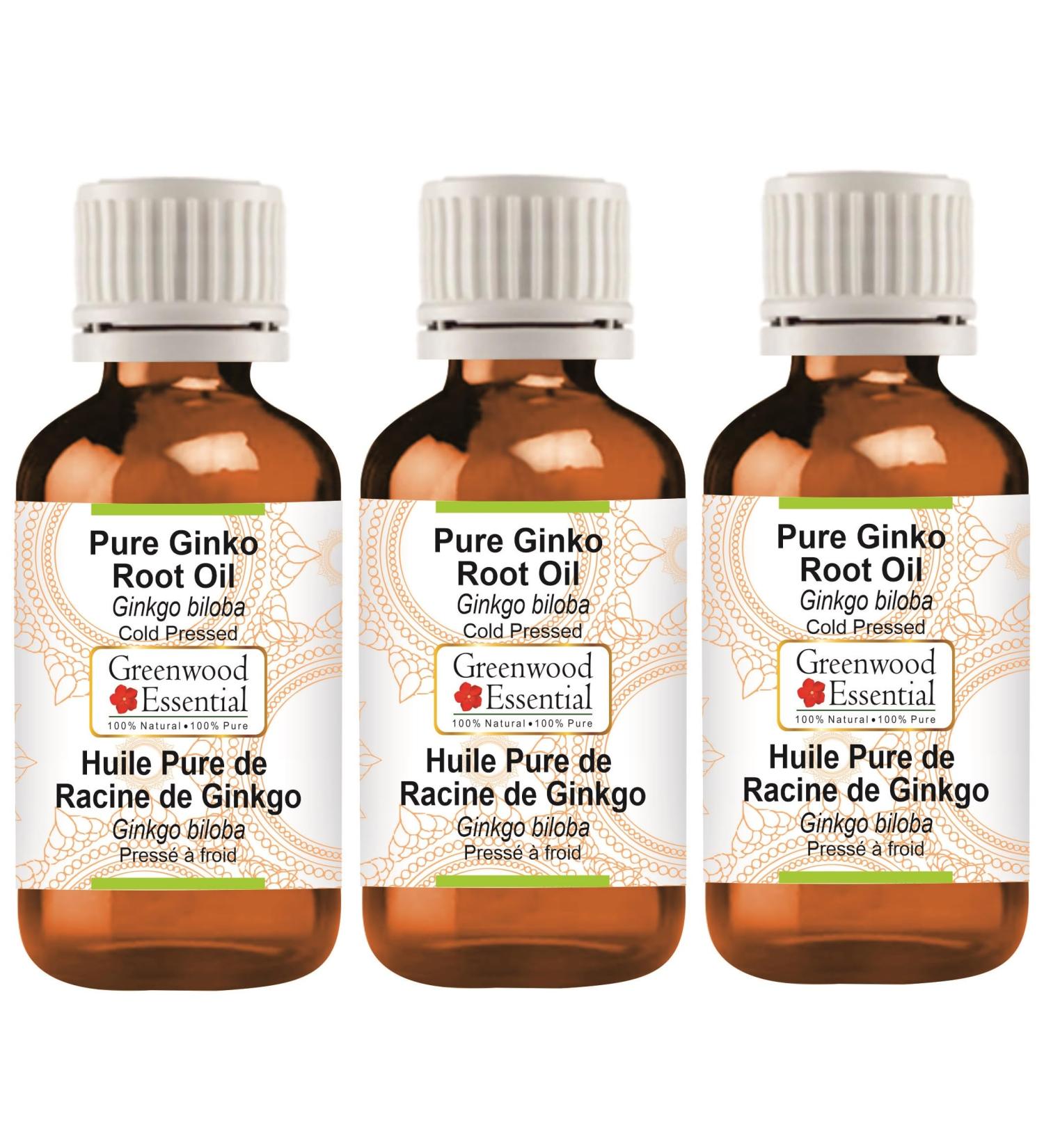 Greenwood Essential Pure Ginko Root Oil (Ginkgo biloba) Natural Therapeutic Grade Cold Pressed (Pack of Three) 100ml X 3 (10 oz) - Buy Online on GoSupps.com