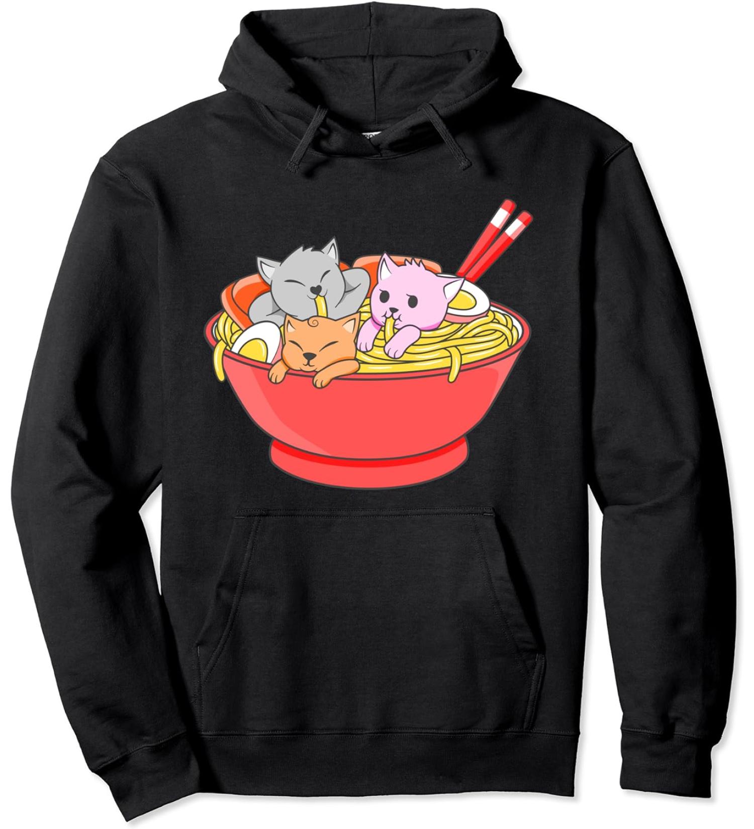 Anime Japanese Cat Ramen Kawaii Ramen Noodle Life Pullover Hoodie