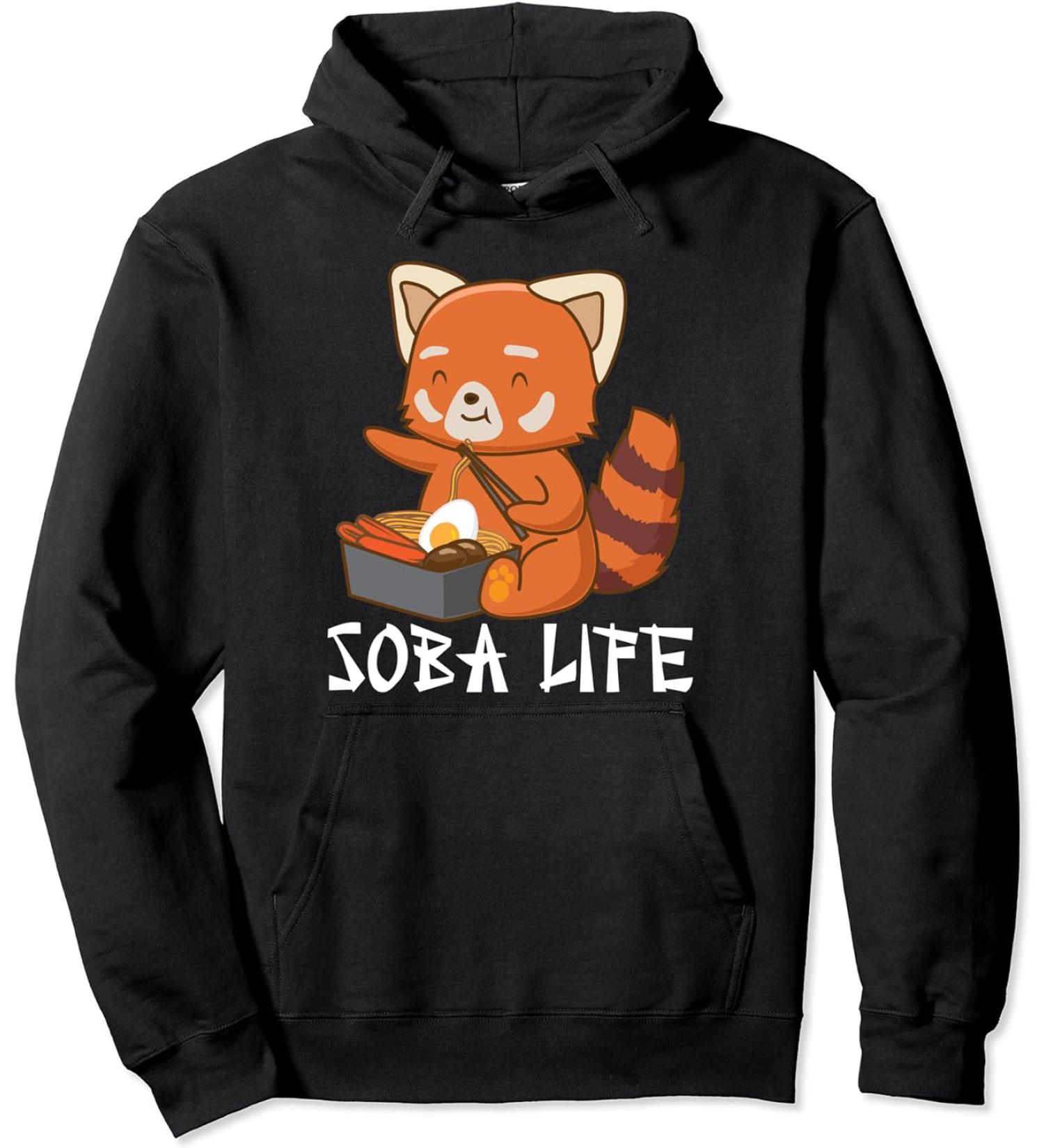 Soba Life Red Panda Japanese Food Anime Soba Noodles Pullover Hoodie