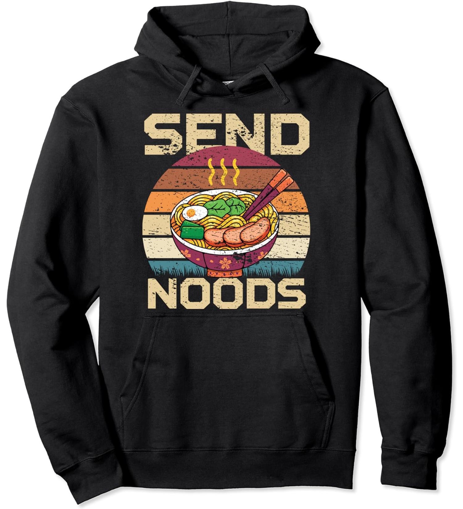 Send Noods Vintage Ramen Japanese Noodles Pho Bowl Anime Pullover Hoodie