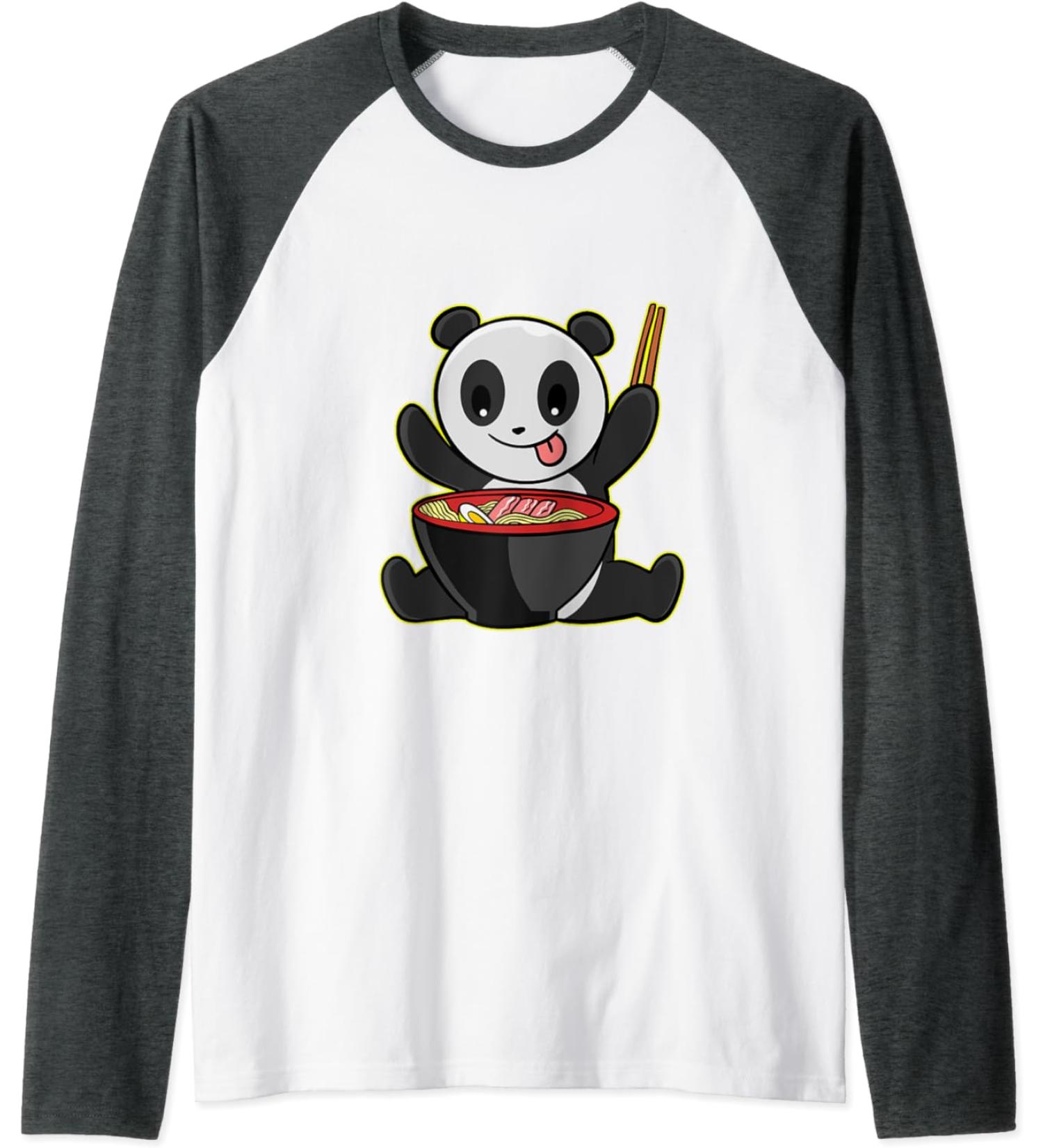 Panda Ramen Kawaii Pandas Japanese Noodles Raglan Baseball Tee
