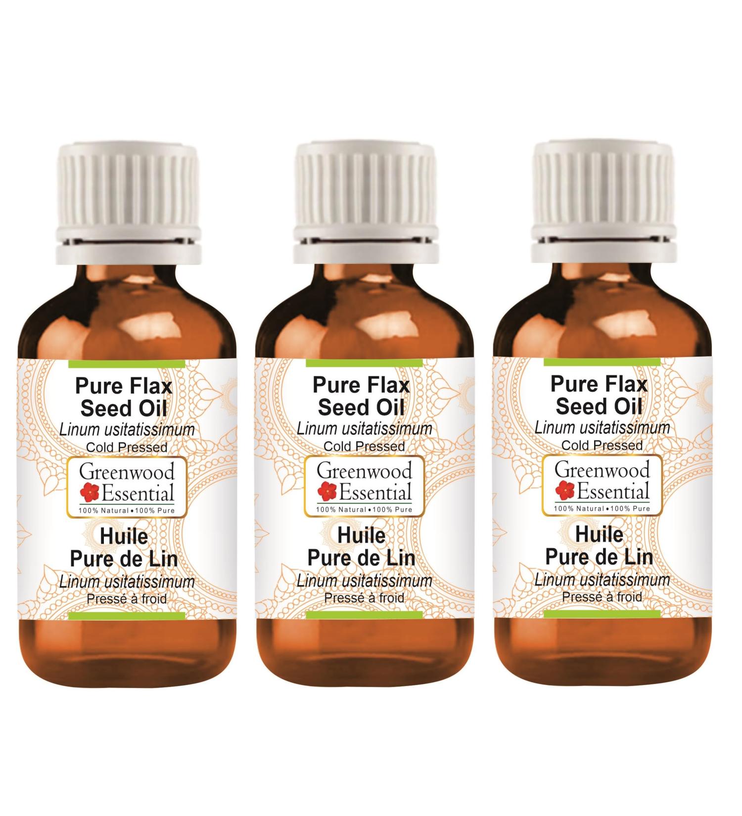 Greenwood Essential Natural Flax Seed Oil - Pure Cold-Pressed Therapeutic Quality Pack of 3 (100ml x 3) - International Shipping Available - Buy Online on GoSupps.com