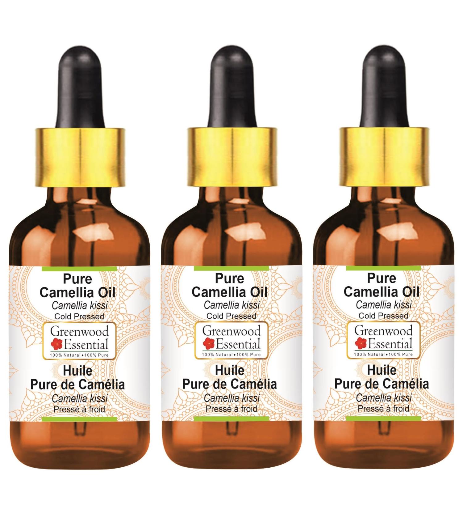 Greenwood Essential Natural Camellia Oil - 100ml (Pack of 3) | Therapeutic Quality & Cold-Pressed | Pure Camelia Kissi with Glass Dripper - Buy Online on GoSupps.com