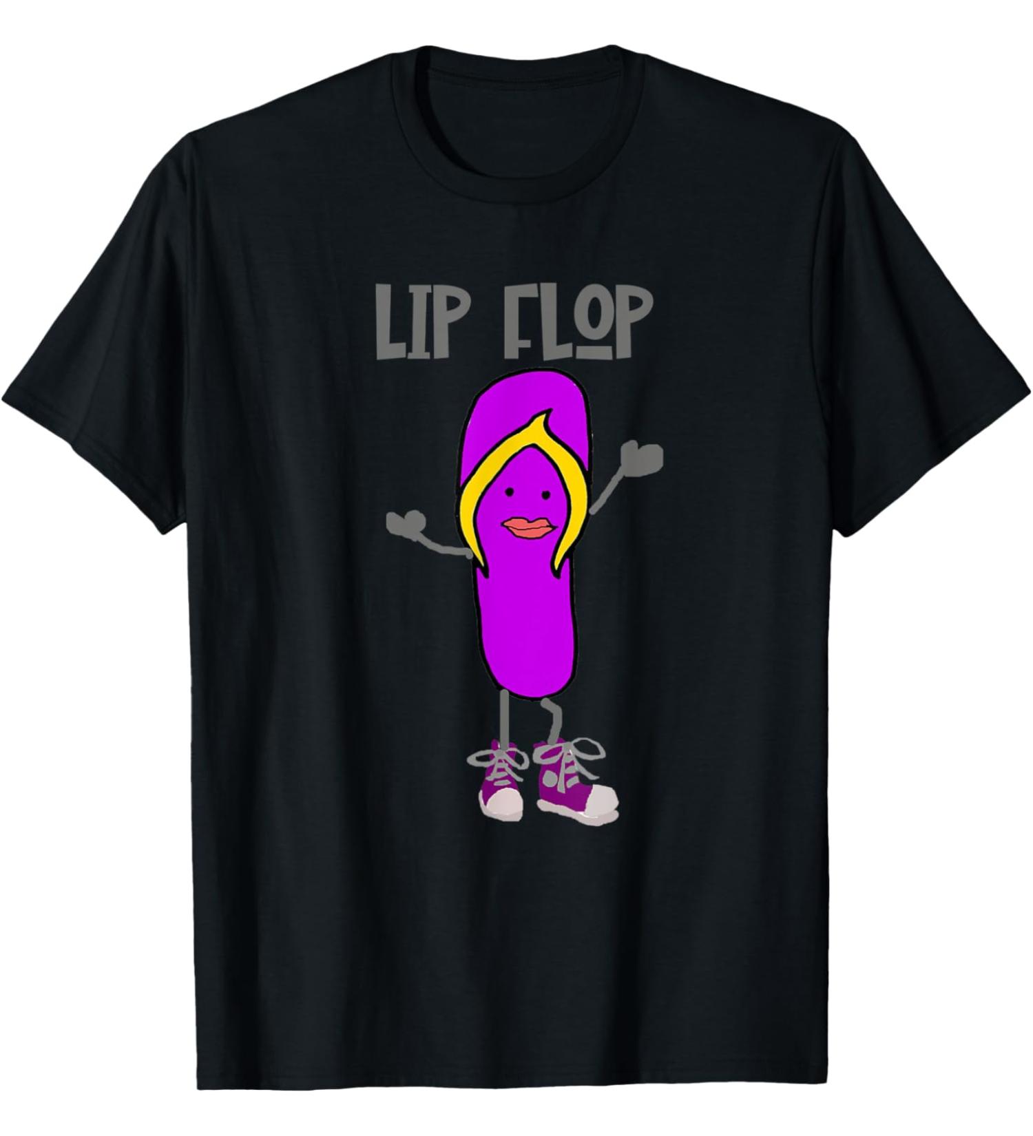 Smileteesfunny Funny Lip Flop Flip Flop with Lips Beach Pun T-Shirt