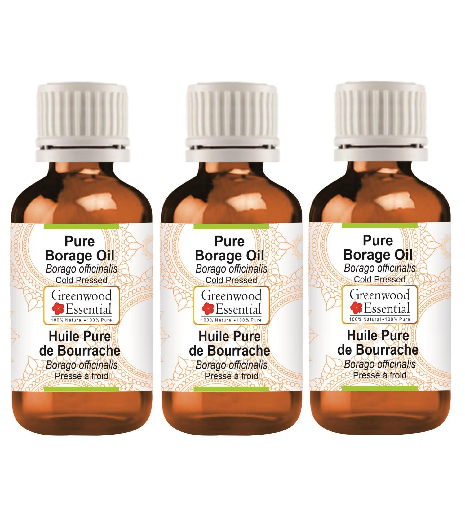 Buy Greenwood Essential Natural Borage Oil | Pure Cold-Pressed 100ml x 3 | Therapeutic Quality | International Shipping Available - Buy Online on GoSupps.com