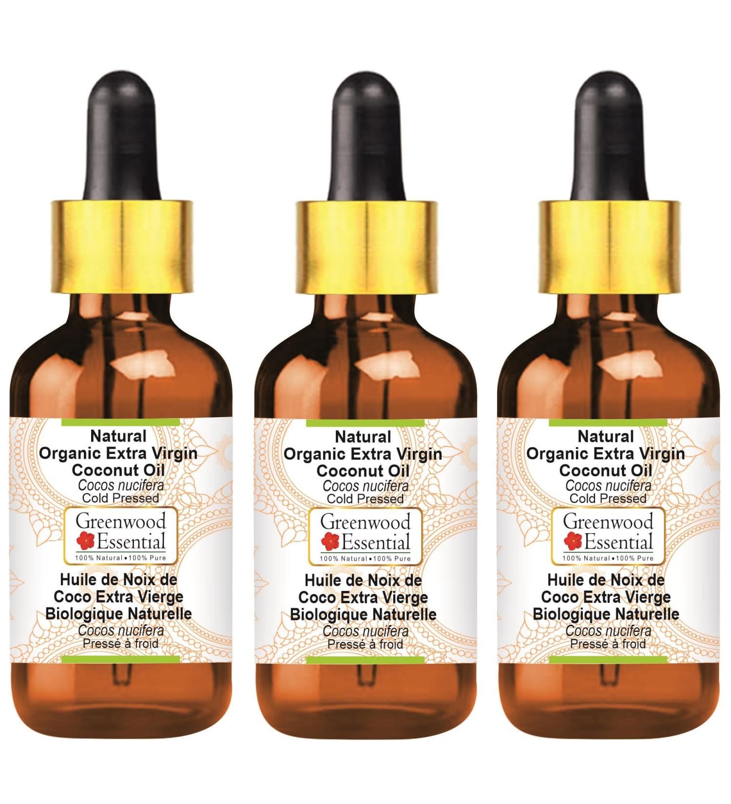 Greenwood Essential Extra Virgin Coconut Oil - 100ml x 3 Cold-Pressed Pure & Natural Therapeutic Quality - International Shipping Available - Buy Online on GoSupps.com