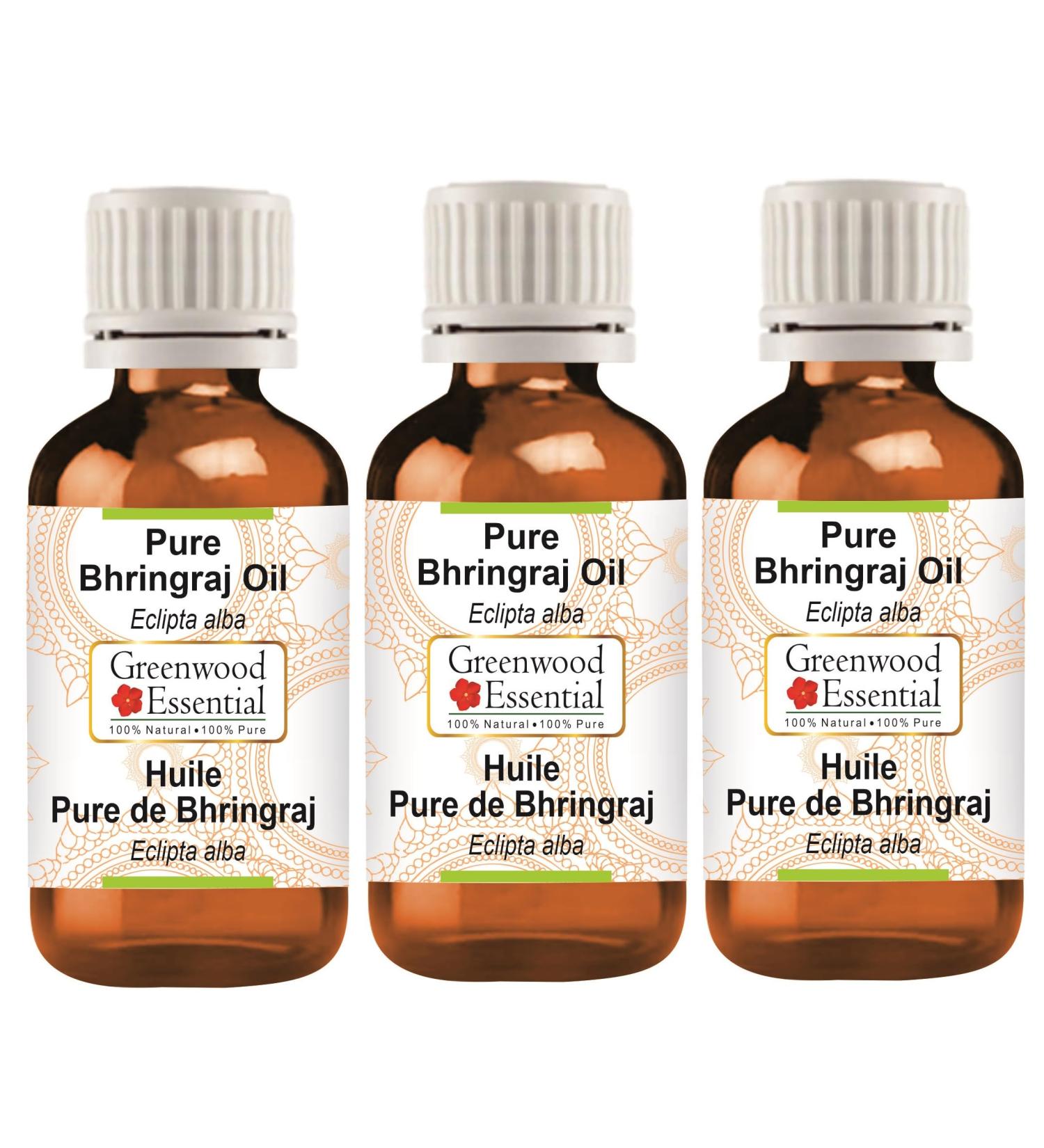 Greenwood Essential Bhringraj Oil (Eclipta Alba) - Therapeutic Quality for Hair & Skin | 100ml x 3 Pack - Fragrance-Free Aromatherapy - Buy Online on GoSupps.com