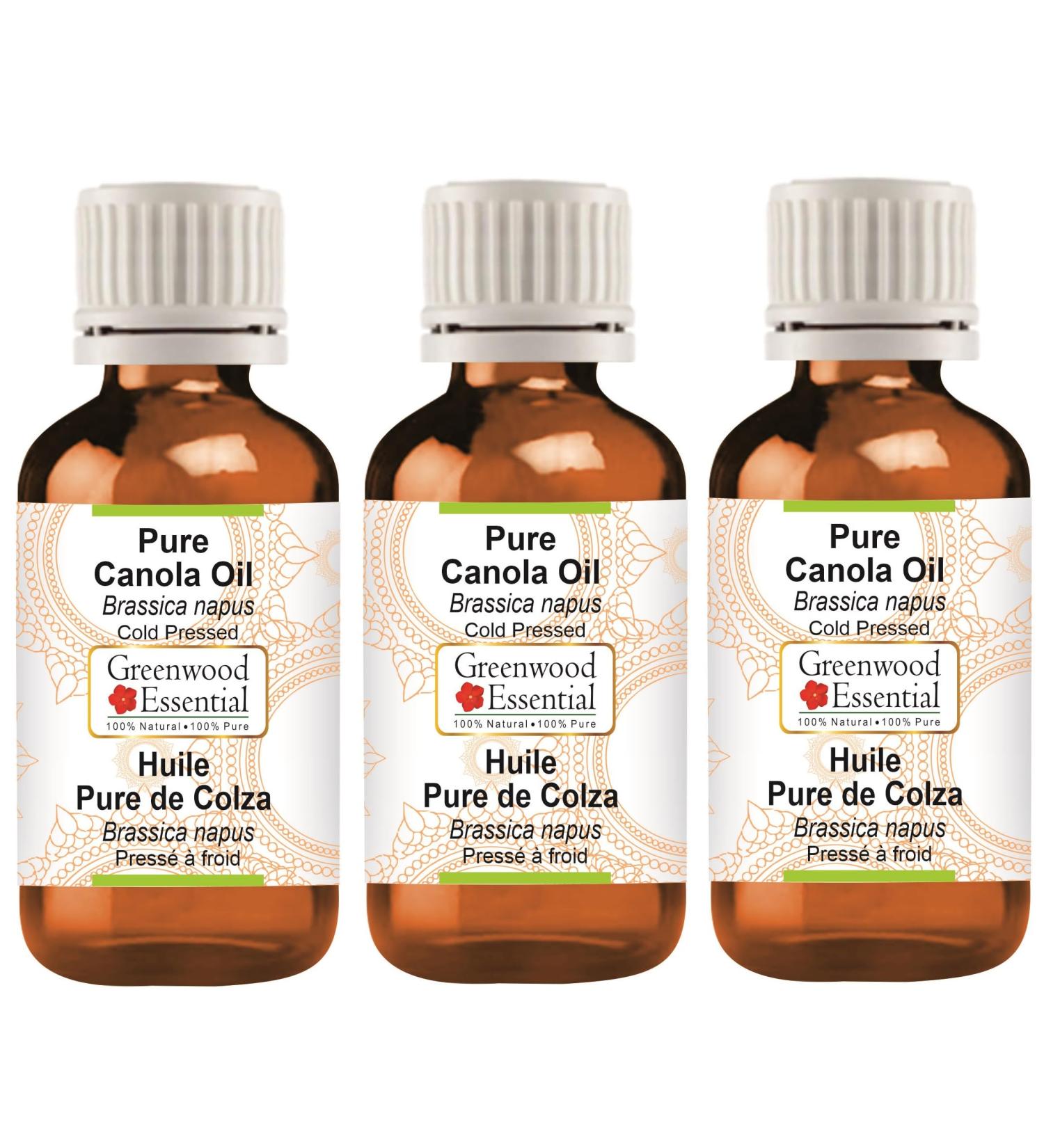 Buy Greenwood Essential Canola Oil - Natural & Pure Cold-Pressed (Pack of 3 x 100ml) - Therapeutic Quality - International Shipping - Buy Online on GoSupps.com