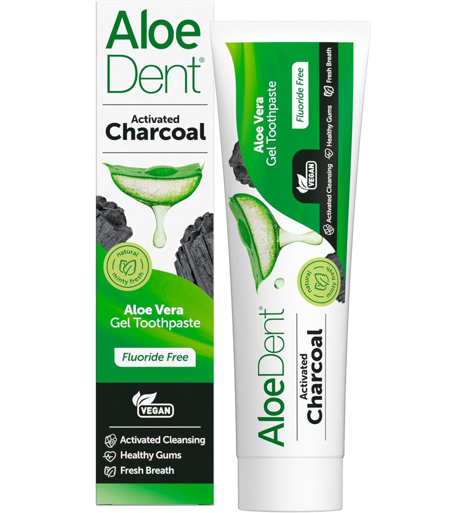 Aloe Dent Charcoal Toothpaste 100ml - Fluoride-Free, Vegan, SLS-Free, Whitening, Healthy Gums - Cruelty-Free Natural Action | Pack of 1 - Buy Online on GoSupps.com