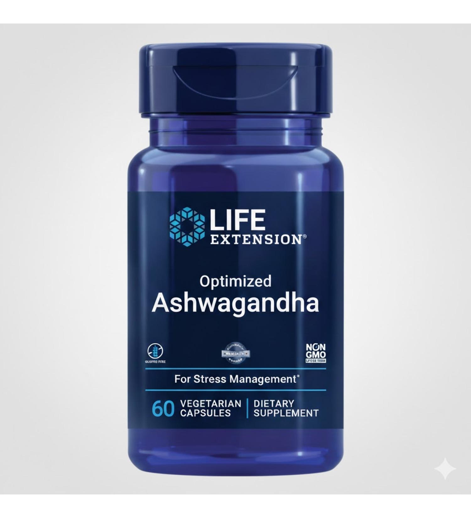 Life Extension Optimized Ashwagandha Extract - 60 Vegetarian Capsules for Stress Relief & Wellness - Buy Online on GoSupps.com