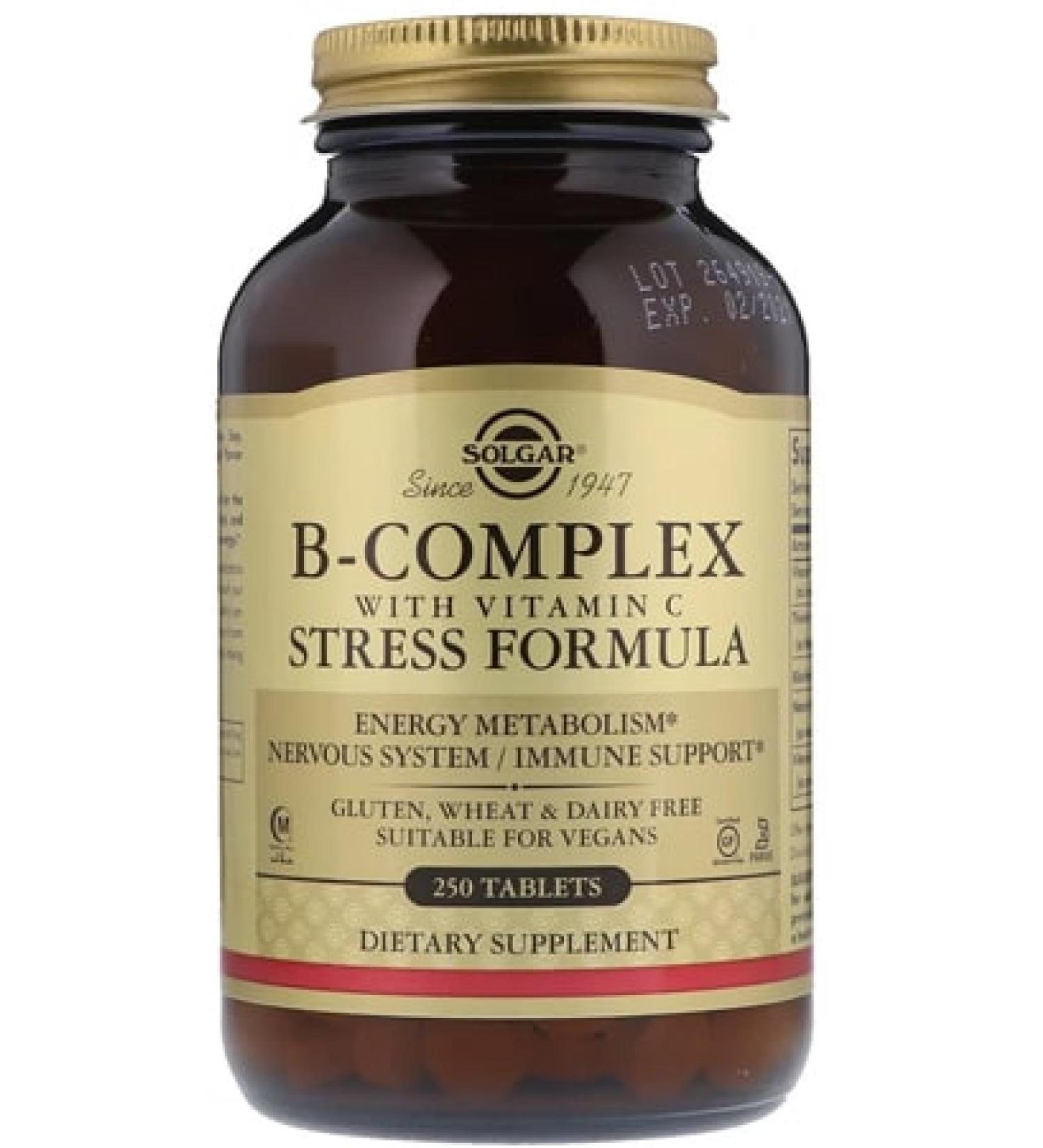 Solgar B-Complex with Vitamin C - 250 Tablets for Energy & Immune Support - Buy Online on GoSupps.com