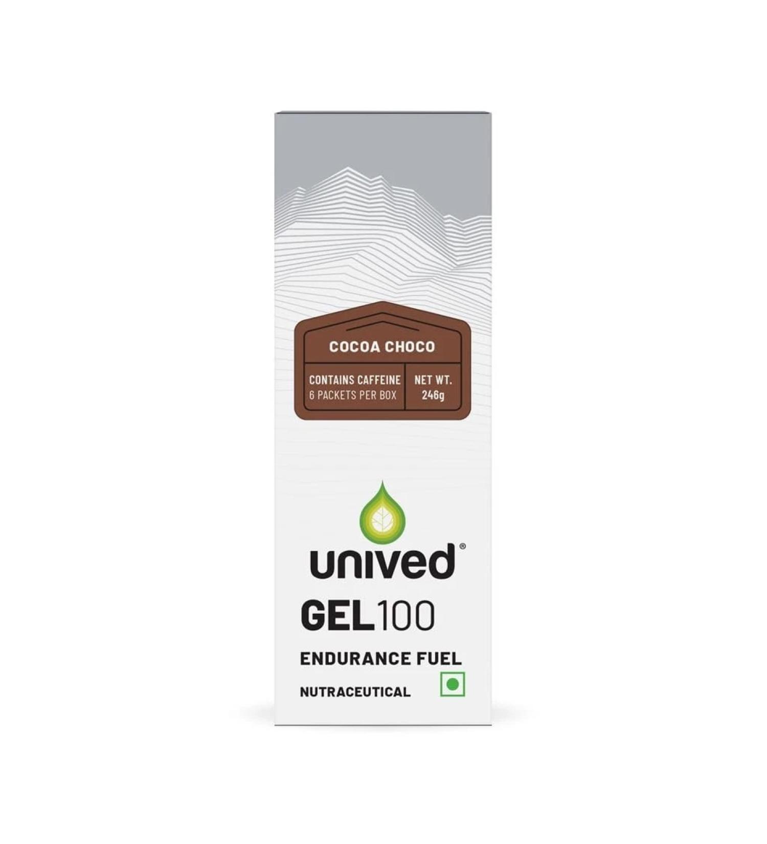 Unived Gel 100 - Vegan Energy Gel for Endurance with Caffeine for Athletes Runners & Cyclists - 100kcal - Cocoa choco - Pack of 6 - Buy Online on GoSupps.com