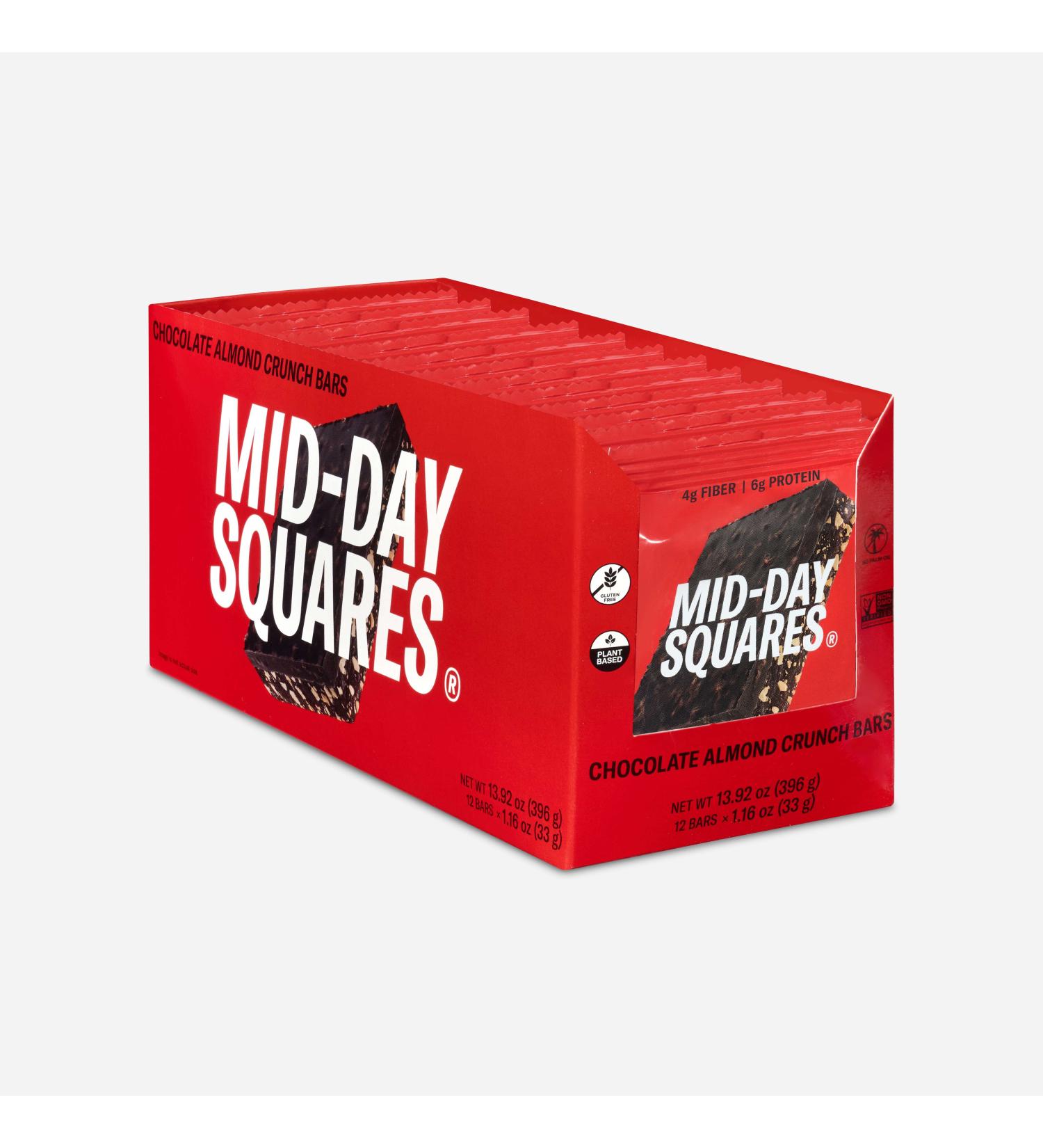 Mid-Day Squares Almond Crunch Bars 33g each 4 Packs (48 Squares) | Made with Real Chocolate 6g Plant Protein 4g Fiber Gluten Free Certified Vegan Almond CRUNCH 12 Count (Pack of 4) - Buy Online on GoSupps.com