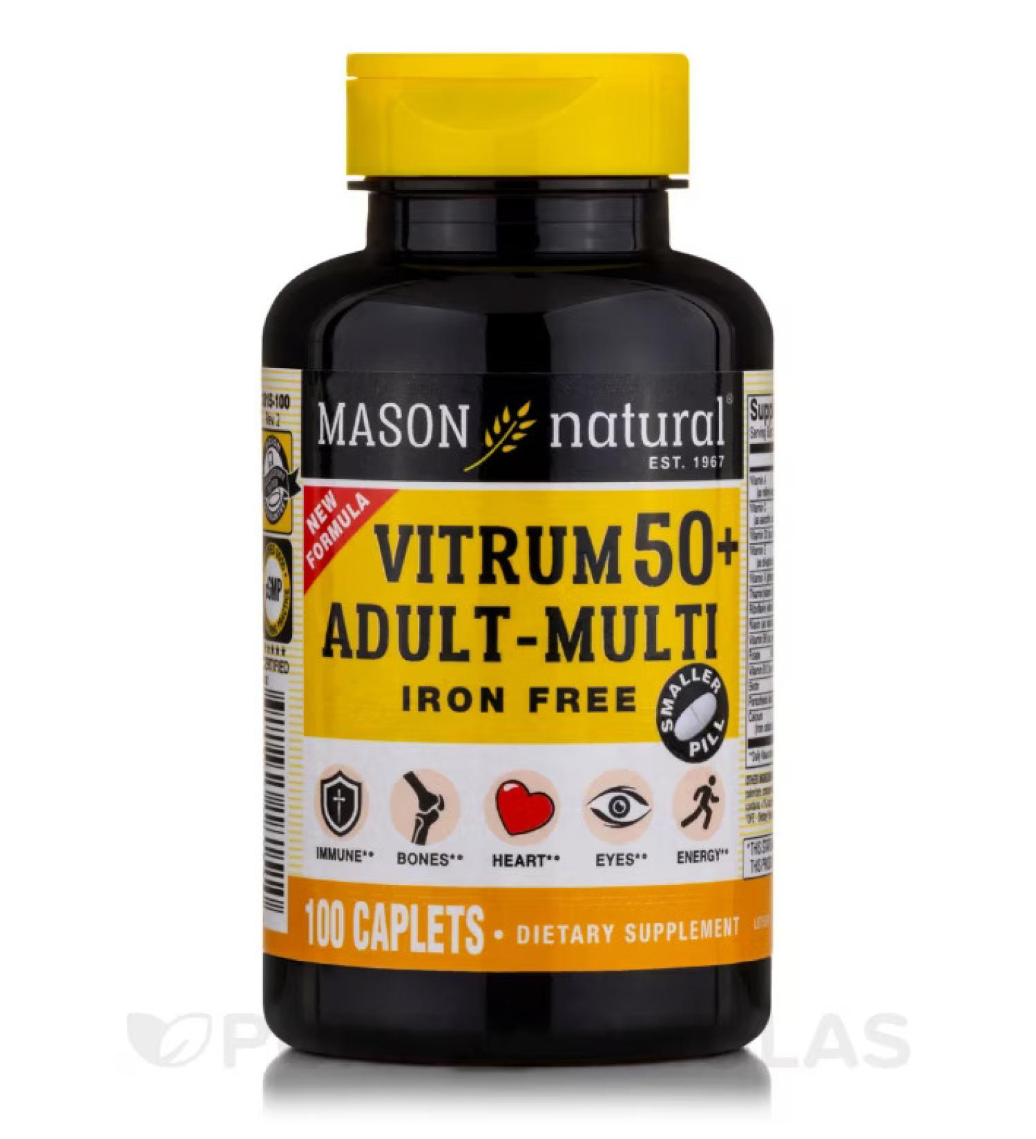 Mason Natural Vitrum 50+ Adult Multi Iron Free - 100 Tablets | Premium Multivitamins for Seniors - Buy Online on GoSupps.com