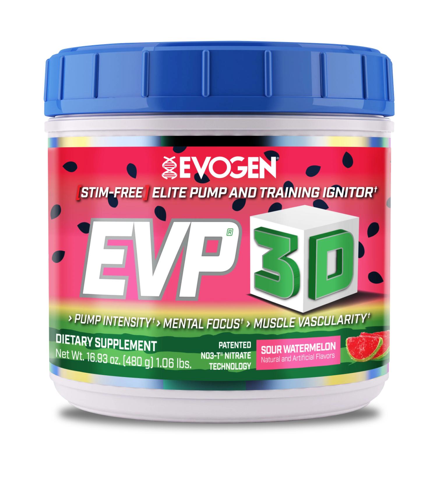 Evogen EVP-3D Pre-Workout Pump Ignitor | Arginine Nitrate, Citrulline, Beta-Alanine, Lions Mane | Sour Watermelon Flavor - Buy Online on GoSupps.com