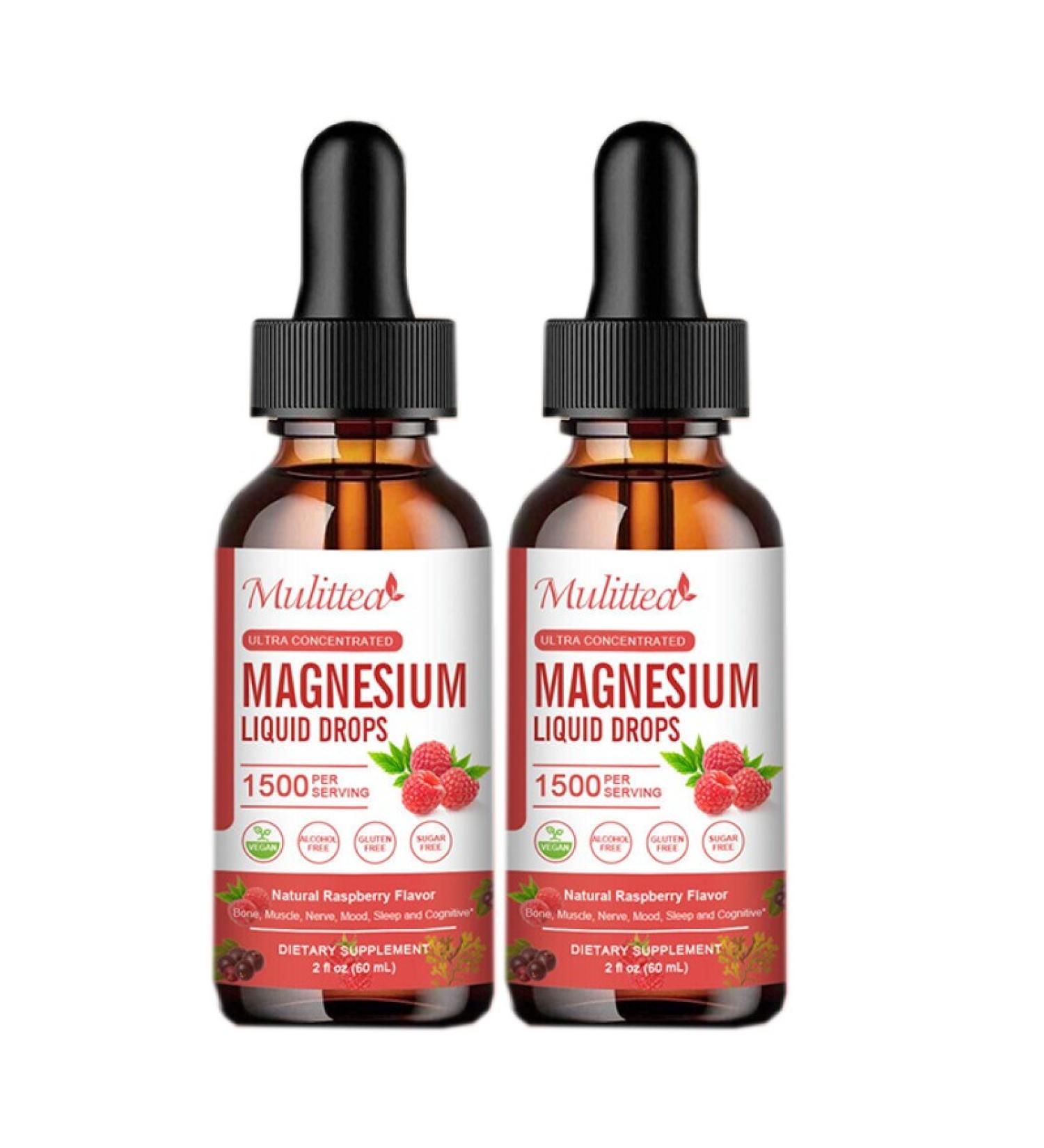 2-Pack Magnesium L-Threonate Supplement 1000mg for Nerv & Muscle Support - NATURAL RASPBERRY FLAVOR Liquid Drops - Promotes Relaxation & Sleep - 2 Fl Oz - Buy Online on GoSupps.com