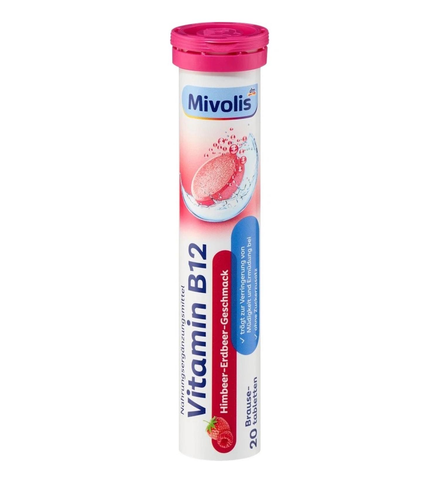 MIVOLIS Vitamin B12 60 effervescent Tablets -  Raspberry-Strawberry - 3 Tubes - Buy Online on GoSupps.com