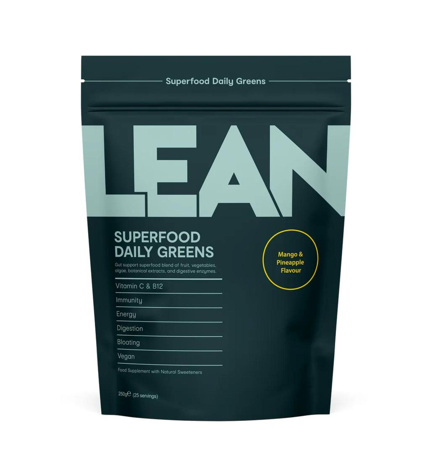 LEAN With Lilly Superfood Daily Greens Powder Blend - 250g | Bloating Relief, Digestion Support & Immunity Boost | Mango & Pineapple Flavor - Buy Online on GoSupps.com