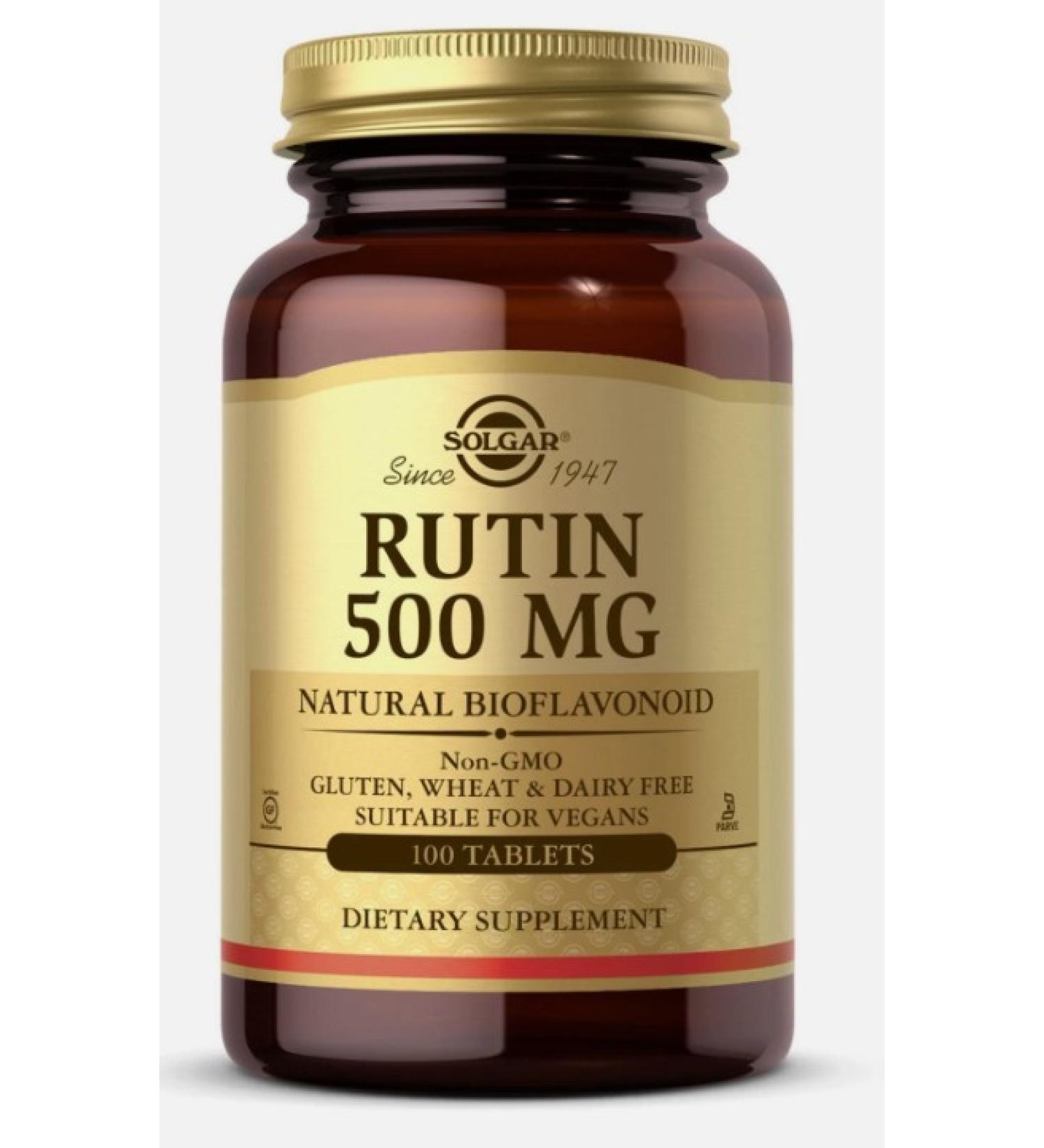 Solgar Rutin 500mg 100 Tablets - Antioxidant Bioflavonoid Supplement (Vegan, Gluten-Free, Dairy-Free, Kosher) - 100 Servings - Buy Online on GoSupps.com