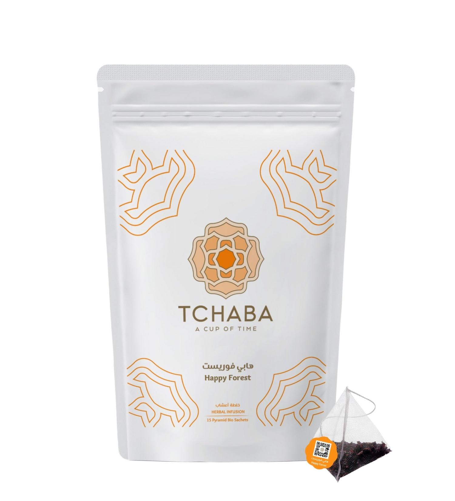 Tchaba Tea Happy Forest Hibiscus and forest berries brew vibrant ruby caffeine‑free - 15 Bio Sachets - Buy Online on GoSupps.com
