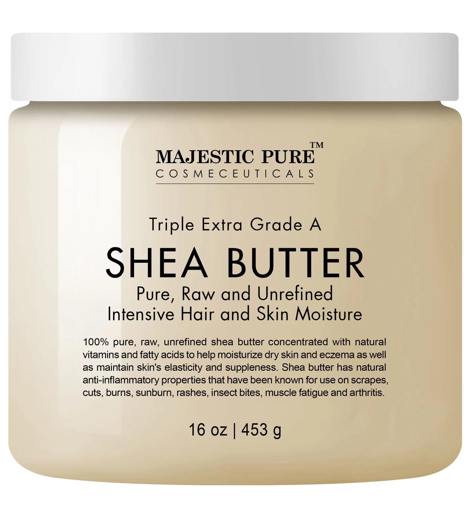 Majestic Pure Shea Butter 16 oz - Raw Unrefined Premium Grade Moisturizer for Dry Skin  Face  Body  Lips  and Hair - Skin & Hair Care Recipes - Buy Online on GoSupps.com