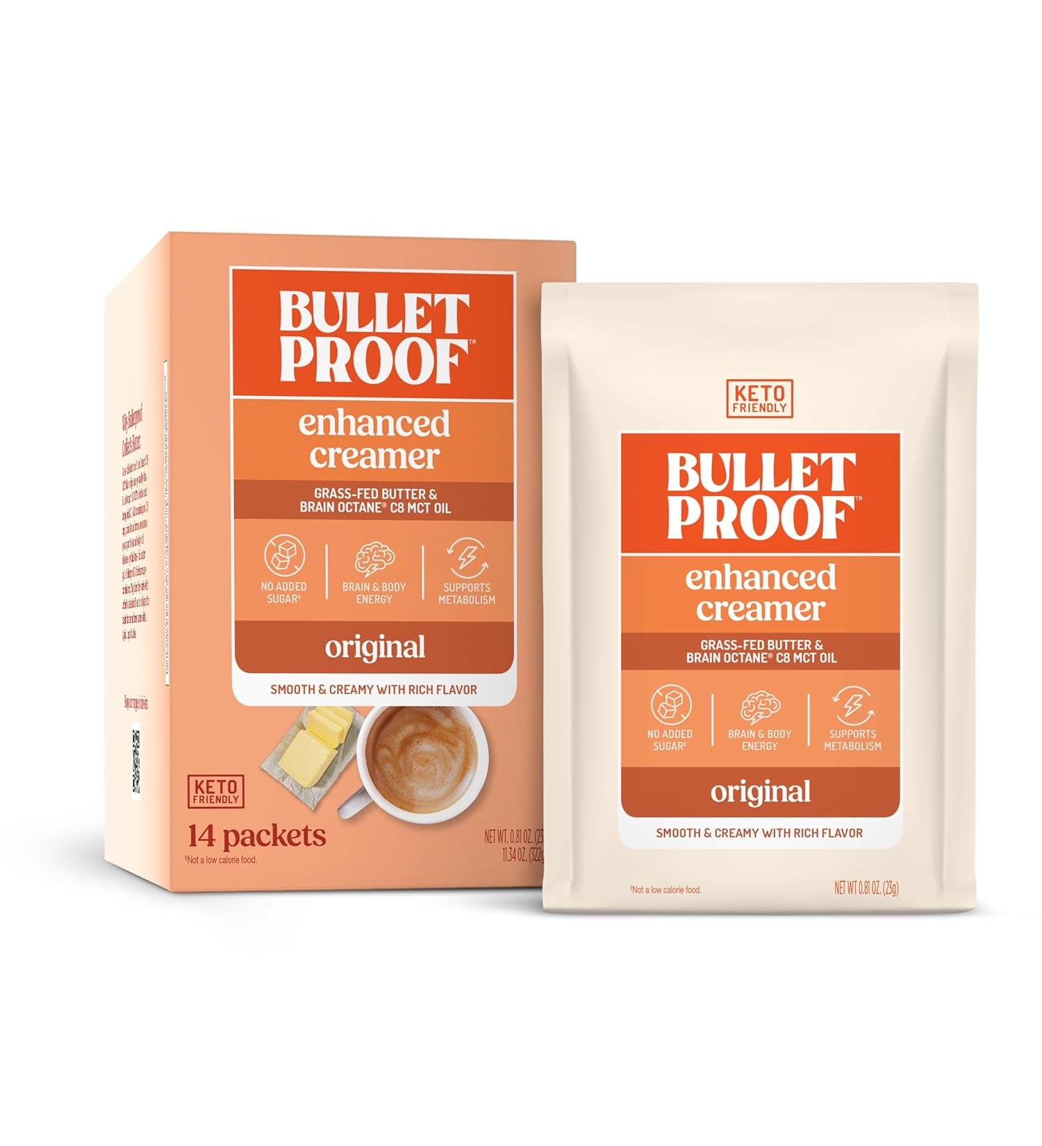 Bulletproof InstaMix Original Unflavored Keto Coffee Creamer Packets - 14 Pack - Grass-Fed Butter & Brain Octane C8 MCT Oil - Buy Online on GoSupps.com