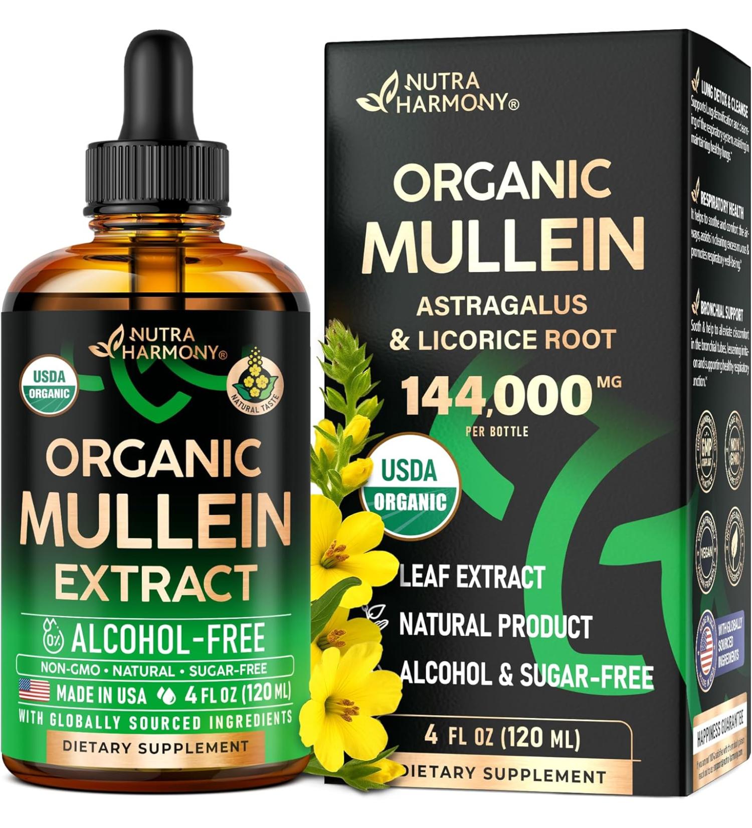 NUTRAHARMONY Mullein Drops for Lungs Organic Mullein Extract - 4 Fl Oz. - Buy Online on GoSupps.com