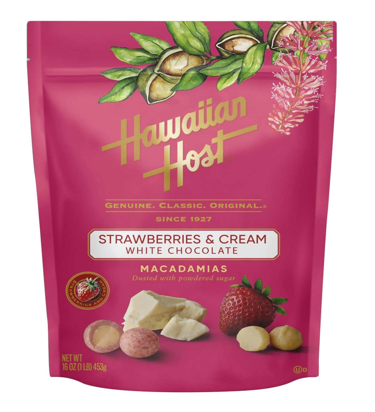 Hawaiian Host Macadamia Nuts Strawberries and Cream White Chocolate 16oz (453g) - Buy Online on GoSupps.com