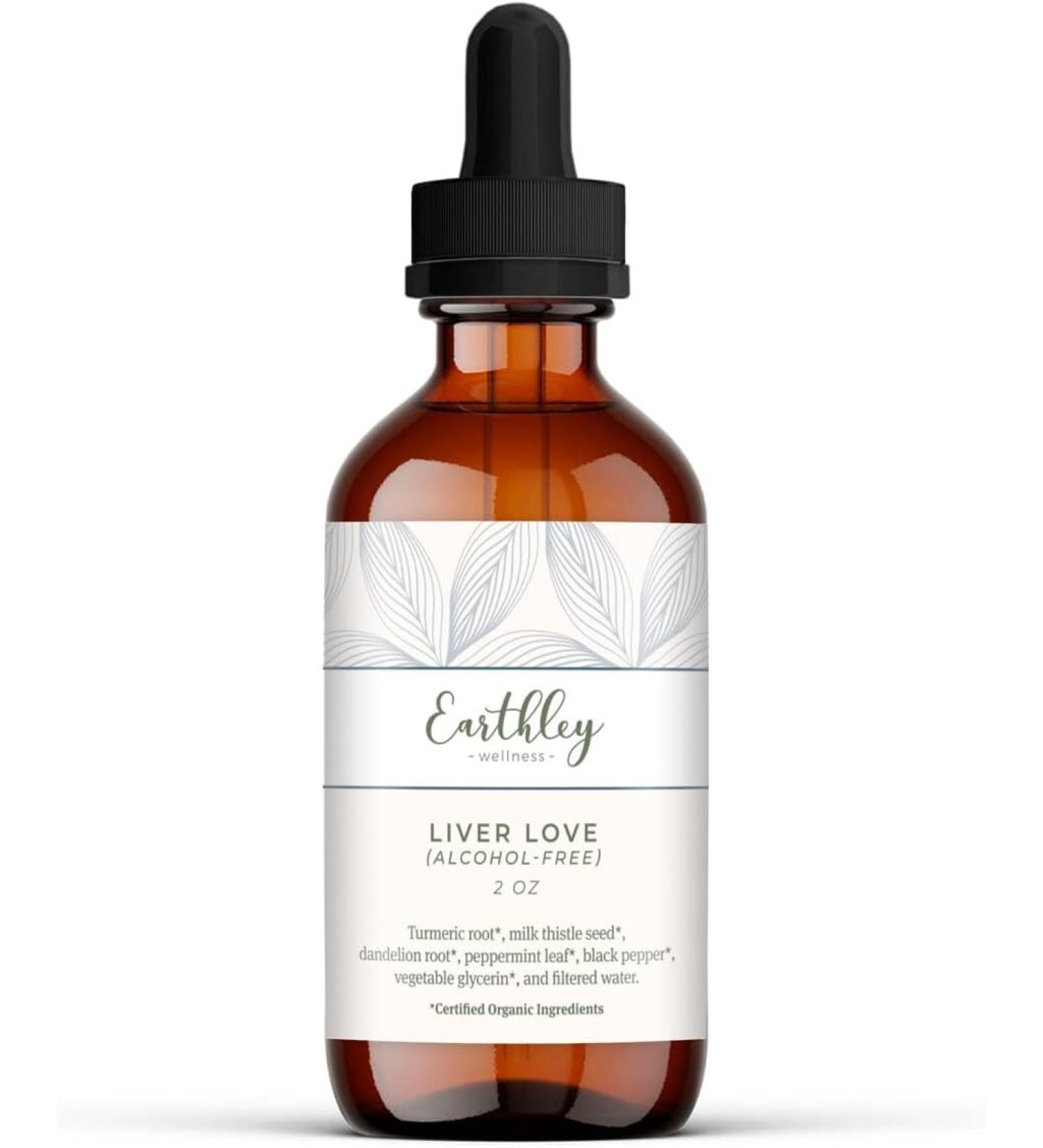 Earthley Liver Love Herbal Tincture - Natural Liver & Detox Support with Turmeric, Dandelion, Peppermint, Black Pepper - 100% Organic - 2oz - Buy Online on GoSupps.com