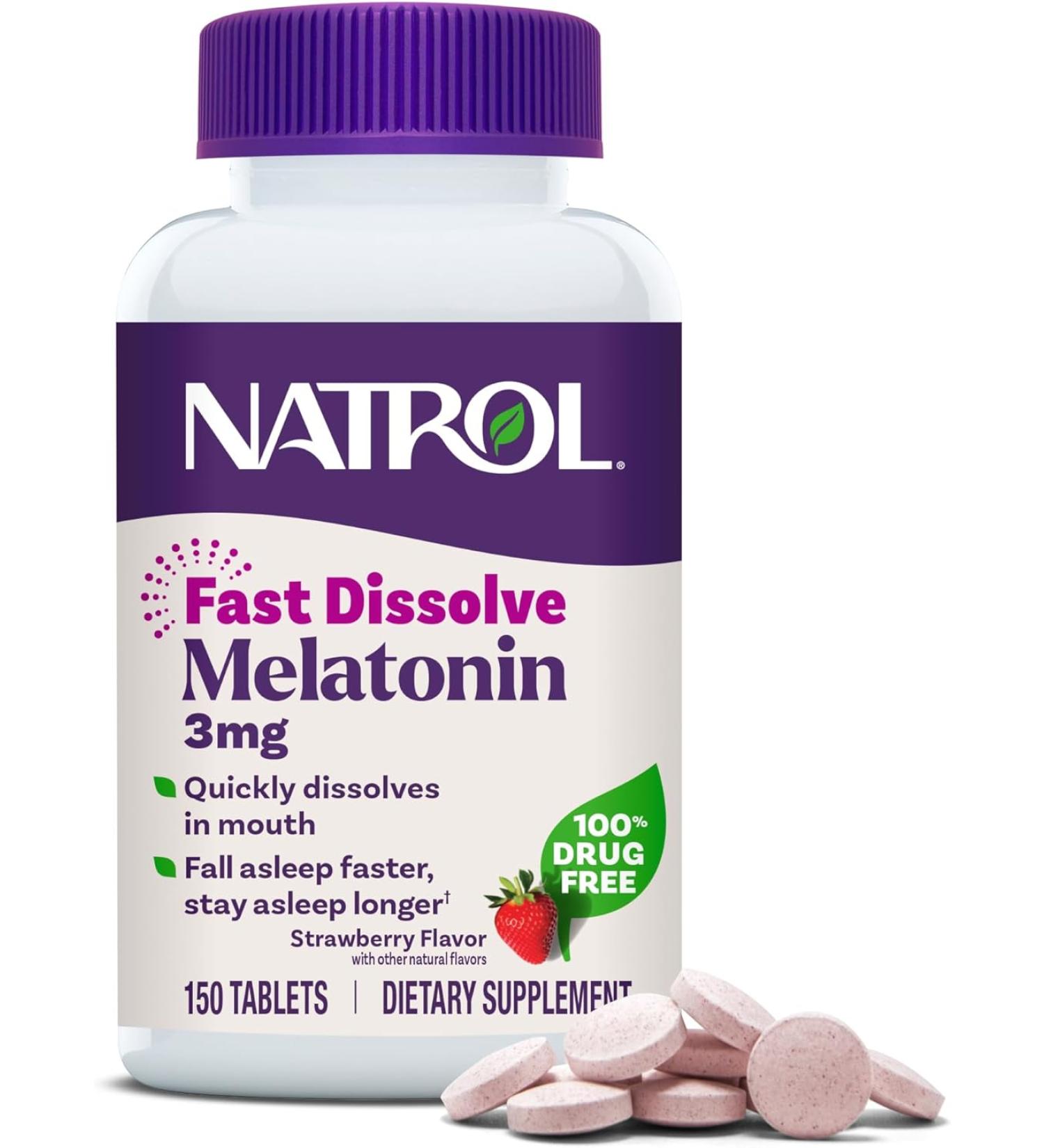 Natrol Melatonin Fast Dissolve Tablets 3mg, 150 Count - Fall Asleep Faster, Stay Asleep Longer, Strengthen Immune System - Buy Online on GoSupps.com