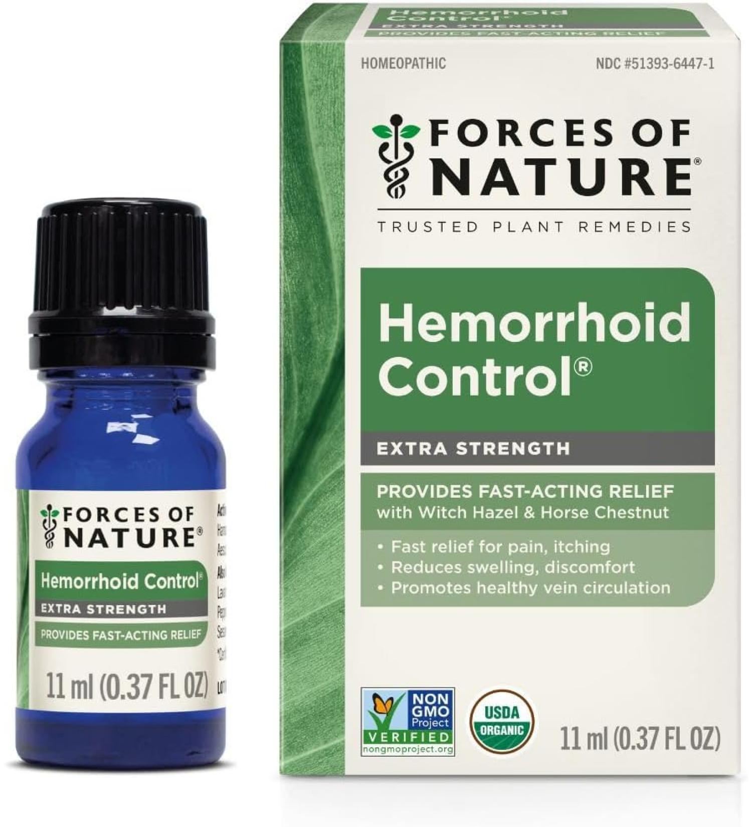 Forces of Nature Organic Hemorrhoid Relief | Extra Strength, Non GMO, Chemical-Free | Shrink Veins, Ease Pain & Itching | 0.37 Fl Oz - Buy Online on GoSupps.com