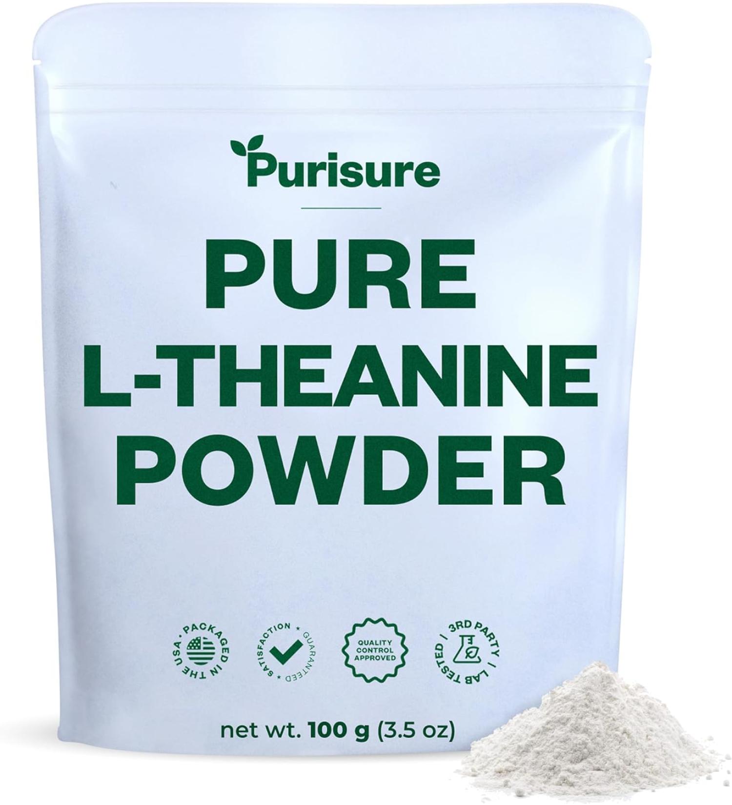 Purisure L-Theanine Powder 100g | Relaxation & Focus Supplement | Calm Inducing Formula | Cognitive Function Support - Buy Online on GoSupps.com