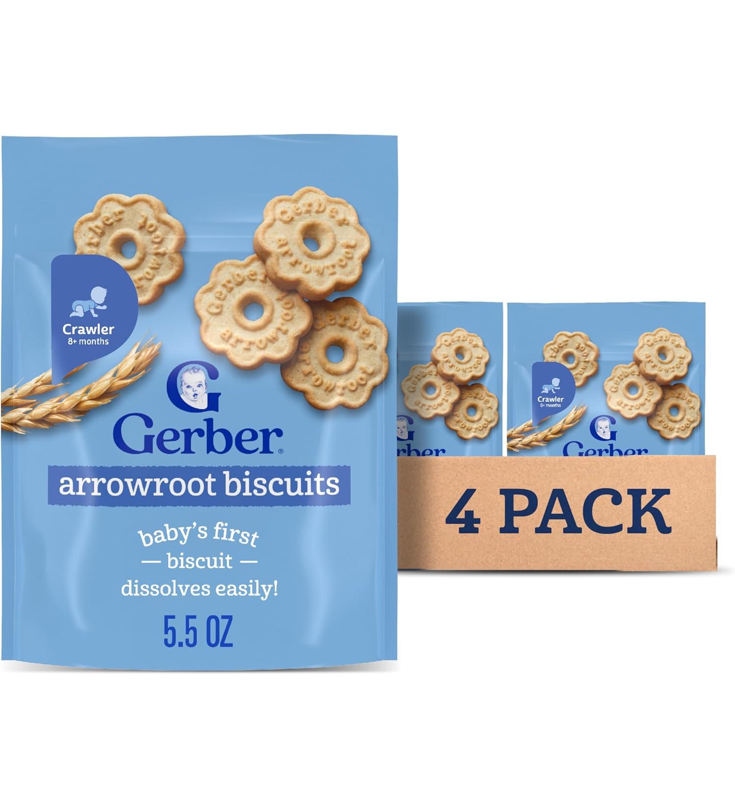 GERBER Biscuits Arrowroot Baby Snacks Biscuits 10+ Months 155 g 4 Pack Arrowroot 155 g (Pack of 4) - Buy Online on GoSupps.com
