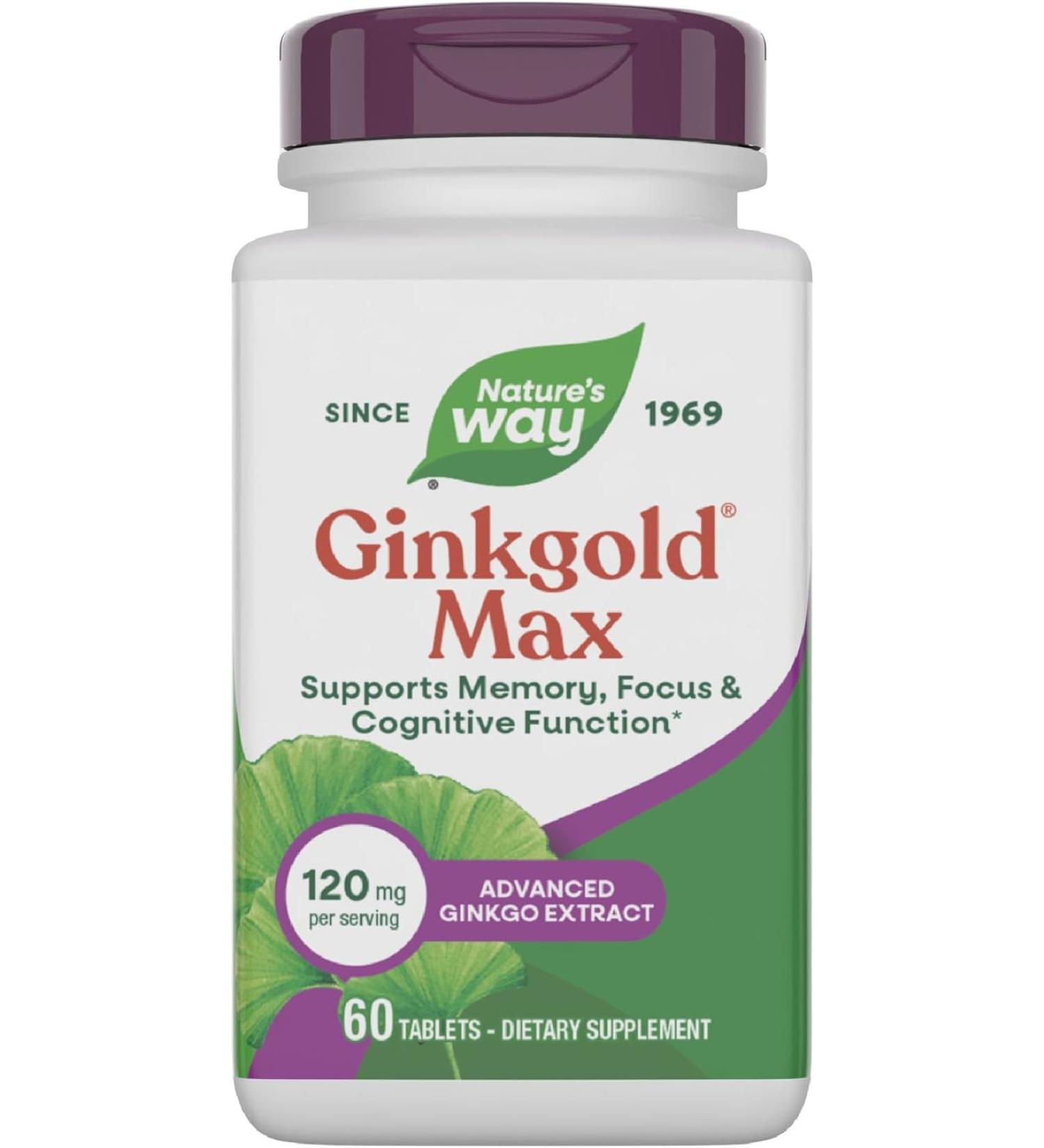 Nature's Way Ginkgold Max 120mg - Advanced Ginkgo Extract for Mental Sharpness, 60 Capsules - Buy Online on GoSupps.com