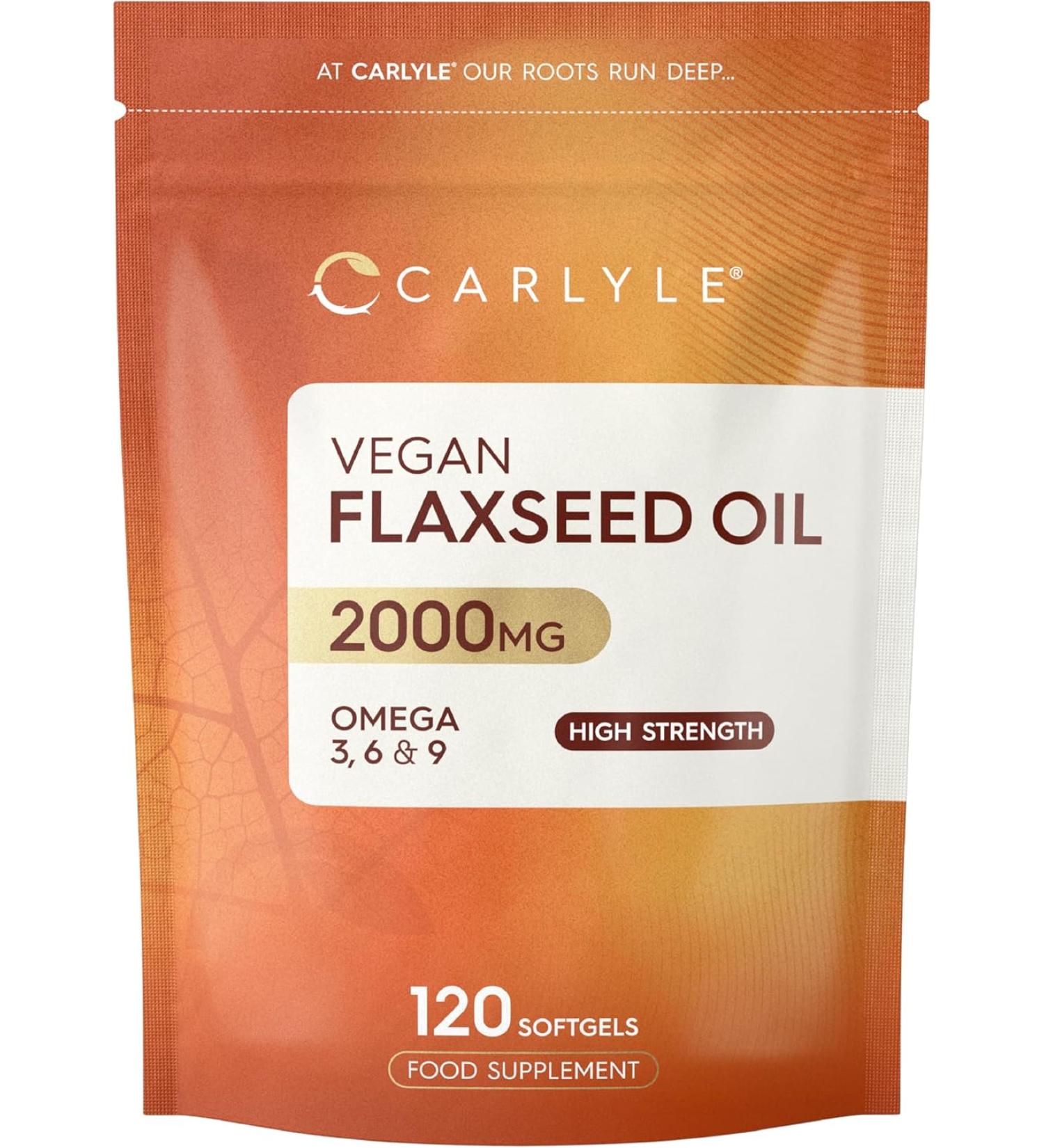 Flaxseed Oil Capsules 2000mg | 120 Count | High Strength Food Supplement | Cold Pressed | Omega 3 6 9 | by Carlyle - Buy Online on GoSupps.com