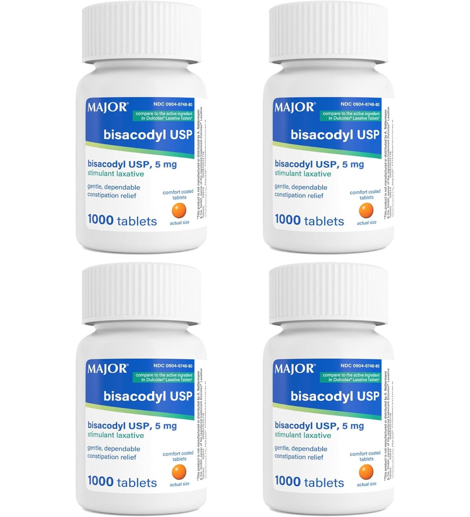 Bisacodyl 5MG Generic Laxative Coated Tablets 1000 Count x 4 Bottles (4000 Total) - Bulk Pack for Gentle Relief - Buy Online on GoSupps.com