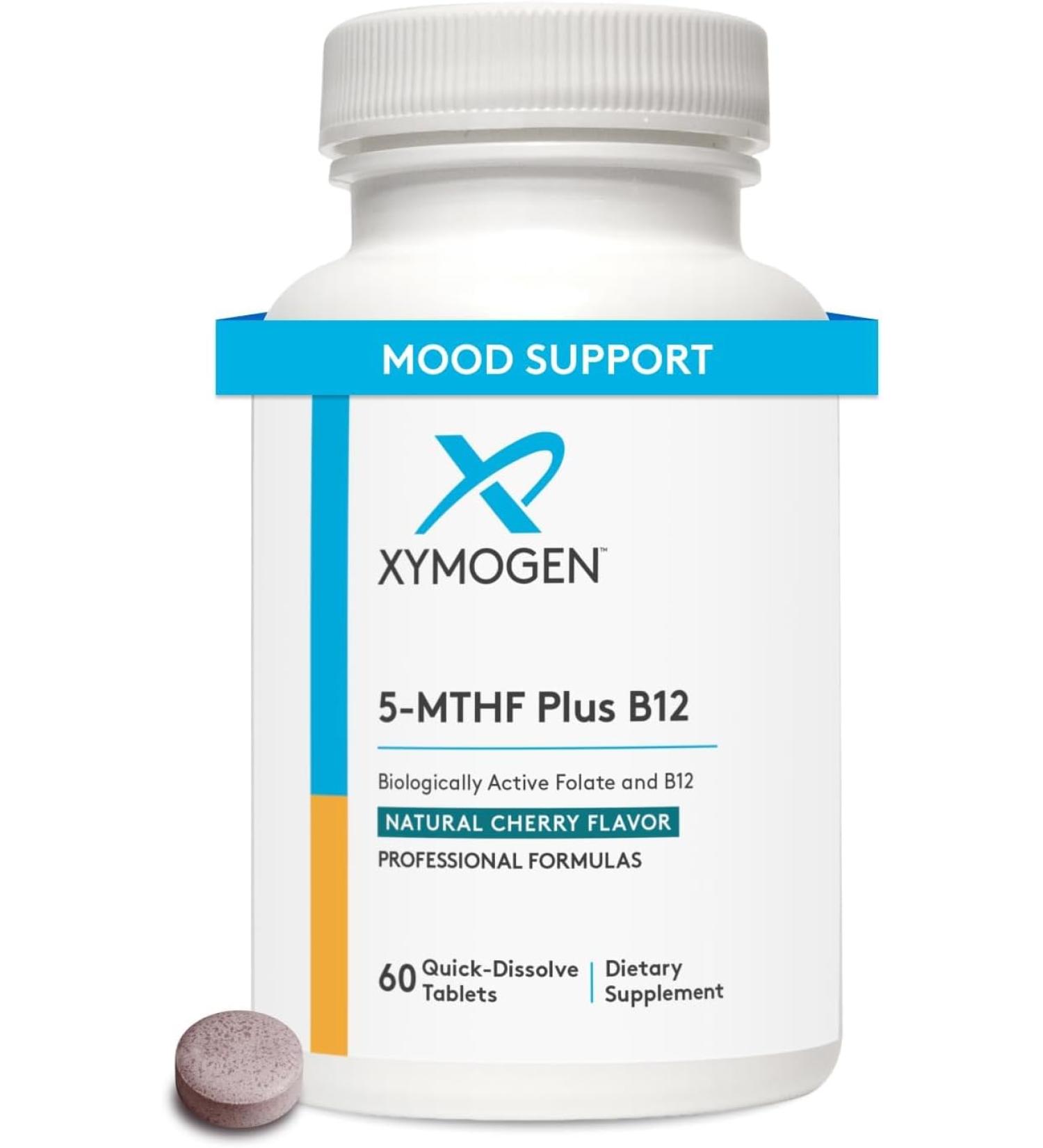XYMOGEN 5-MTHF Plus B12 - Biologically Active Folate + Methyl B12 for Methylation & Nervous System Health - Cherry Flavor (60 Tablets) - Buy Online on GoSupps.com