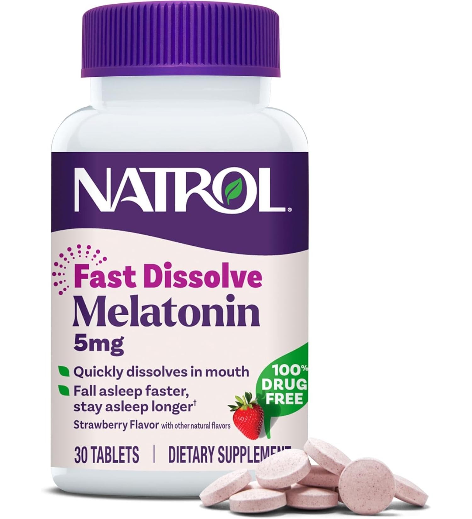 Natrol Melatonin Fast Dissolve 5mg - Sleep Aid & Immune Support - Strawberry Flavor - 30 Tablets - Buy Online on GoSupps.com