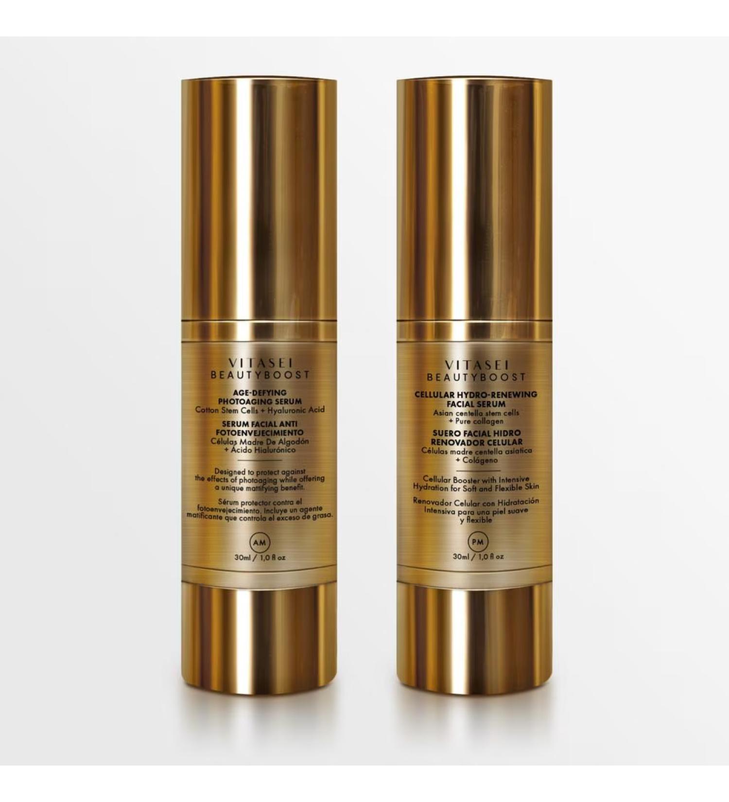 BEAUTYBOOST | Anti-Photo-Aging Day Facial Serum & Hydro-Renewing Night Facial Serum with Stem Cells Hyaluronic Acid Collagen Moisturizing Face Oil | 30ml+30ml - Buy Online on GoSupps.com