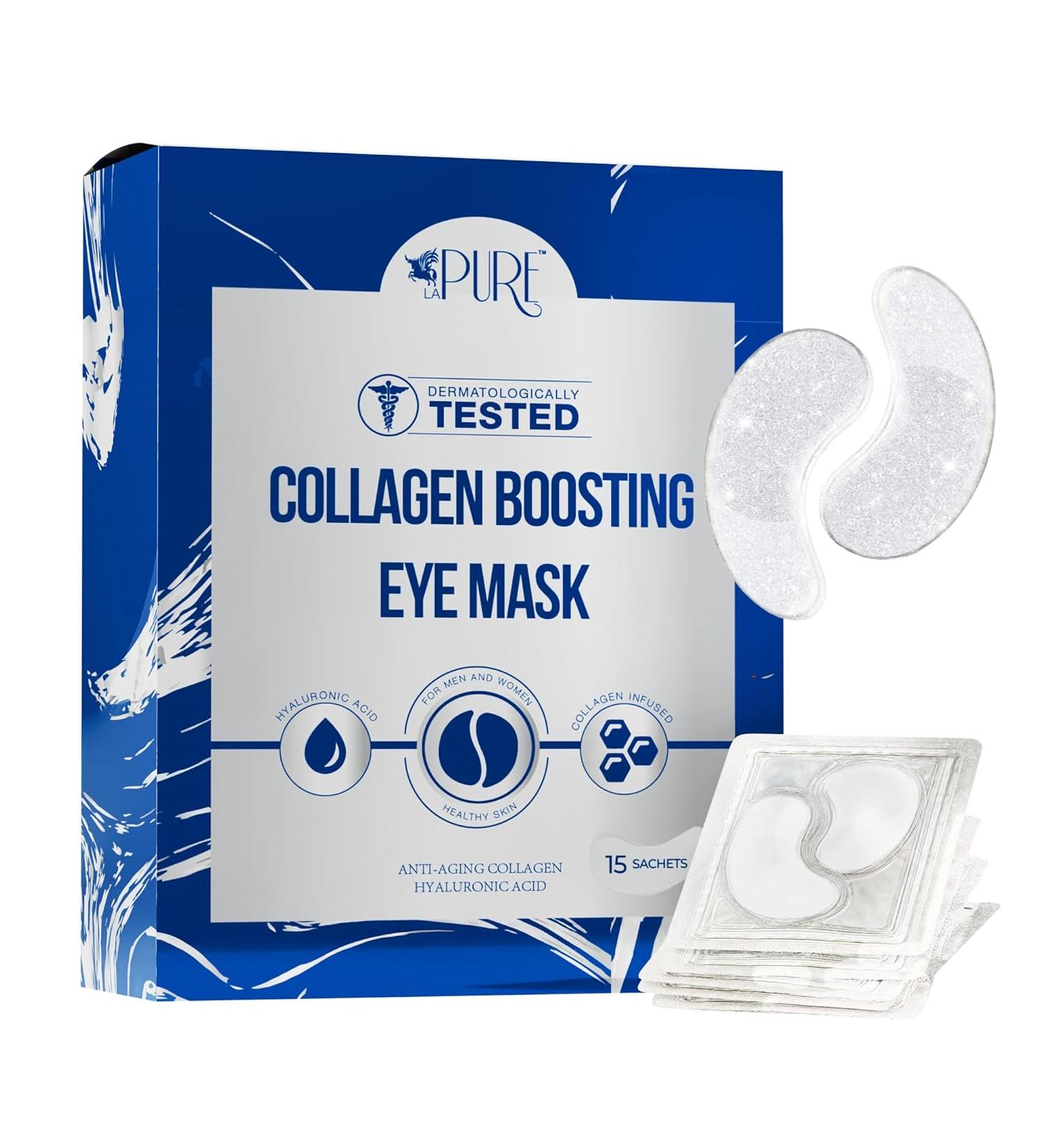 LA PURE Luxury Collagen Eye Mask - Hyaluronic Acid Dark Circles & Under Eye Bags Treatment (15 Pairs) - Buy Online on GoSupps.com