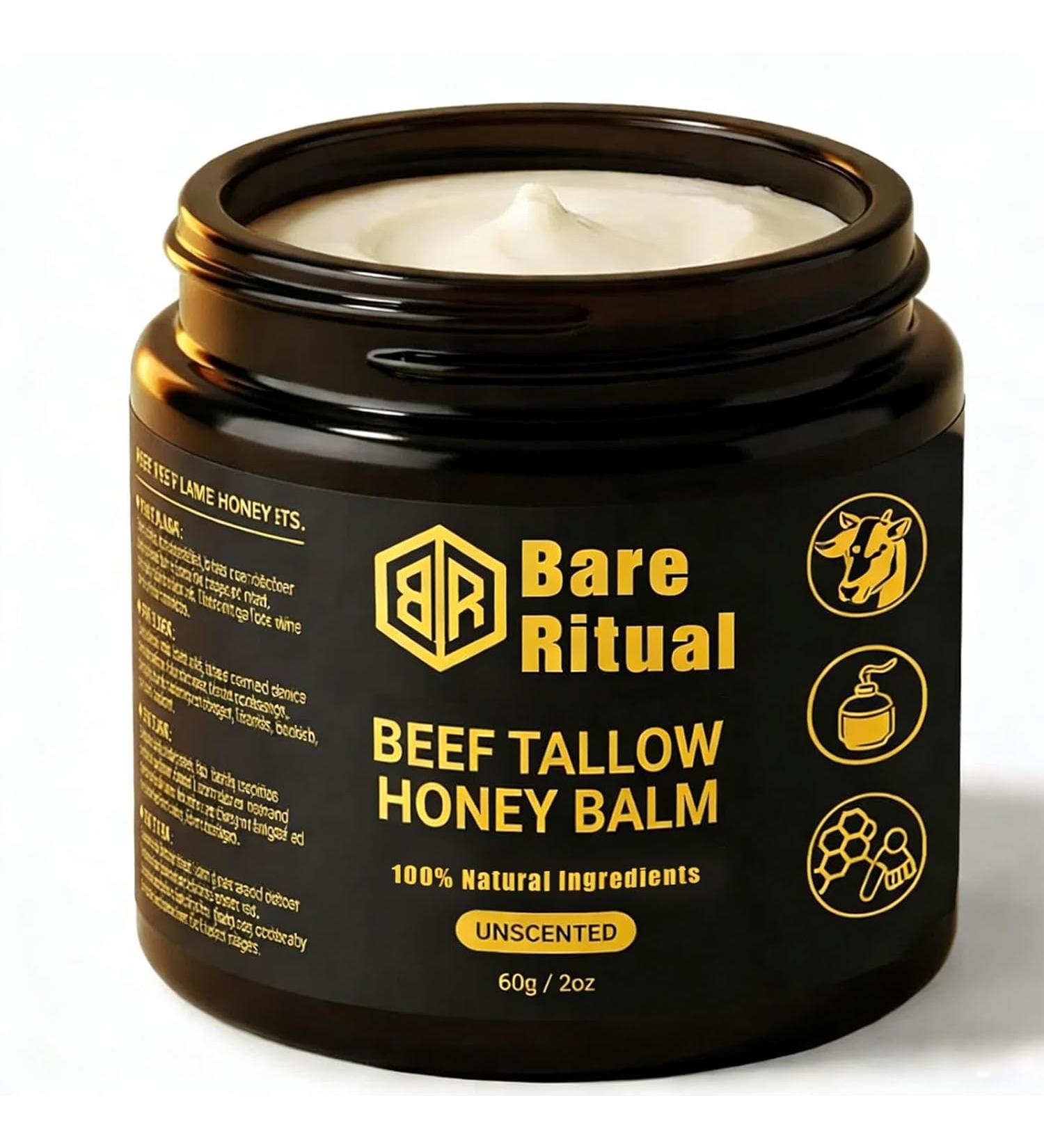 Bare Ritual Tallow Honey Balm Deep Skin Care Beef Tallow Moisturizing Cream Natural Whipped Moisturizing Skin Care Cream for All Skin Types - Buy Online on GoSupps.com