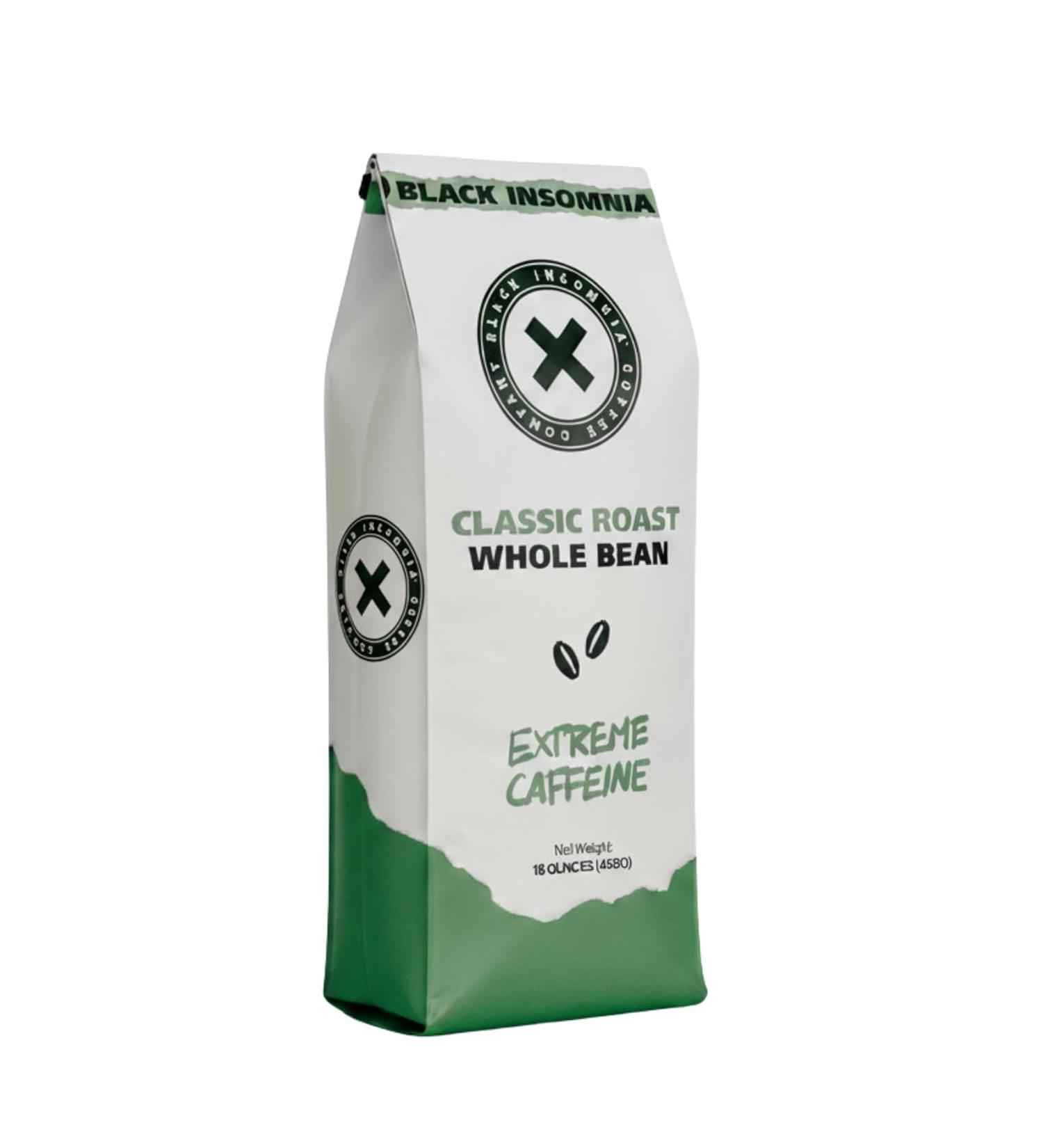 Buy 4x Black Insomnia Coffee Beans - Extra Strong 1105mg Caffeine | World's Strongest 100% Robusta Espresso | Classic Medium Roast - 453g (4 Pack) - Buy Online on GoSupps.com