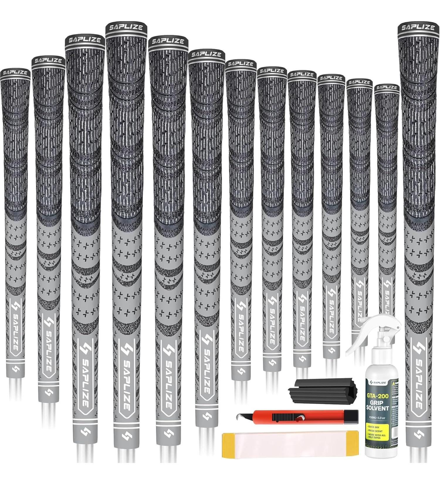 SAPLIZE CL03 Hybrid Golf Grips 13 Pack - Upgrade or Deluxe Kit - 6 Colors - Midsize MultiCompound Golf Club Grips with Solvent Kit - Grey - Buy Online on GoSupps.com