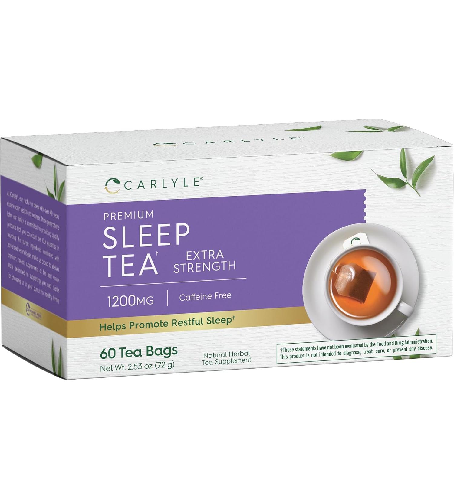 Carlyle Sleep Tea | 50 Tea Bags | Caffeine Free Herbal Blend | Promotes Restful Sleep | Non-GMO & Gluten Free - Buy Online on GoSupps.com
