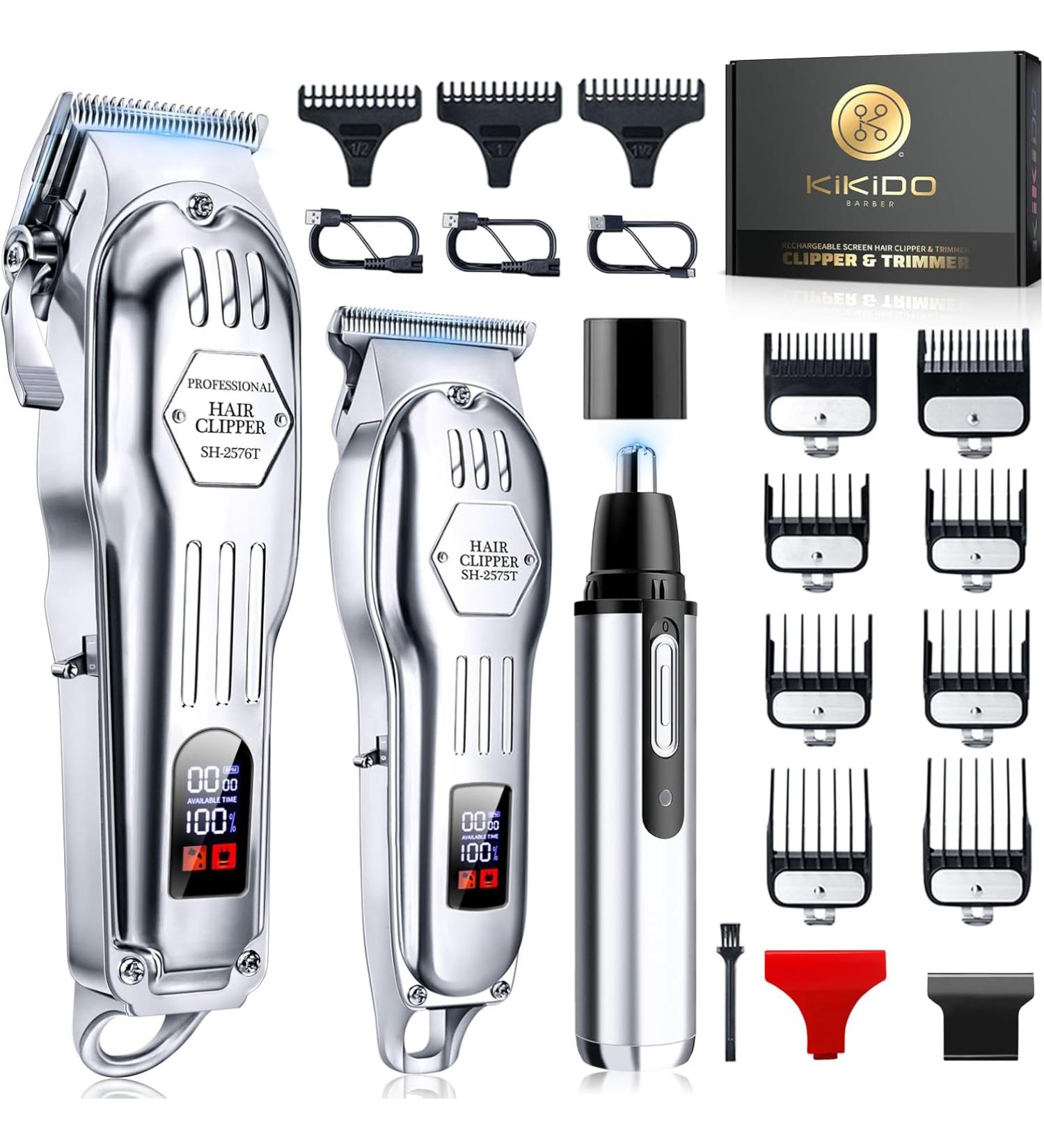 KIKIDO Hair Clippers Professional Cordless for Men Trimmer Beard Kits Men's Grooming Set with LCD Display Electric Shavers Razor for Barber Grooming Family Home (Sliver-3) - Buy Online on GoSupps.com