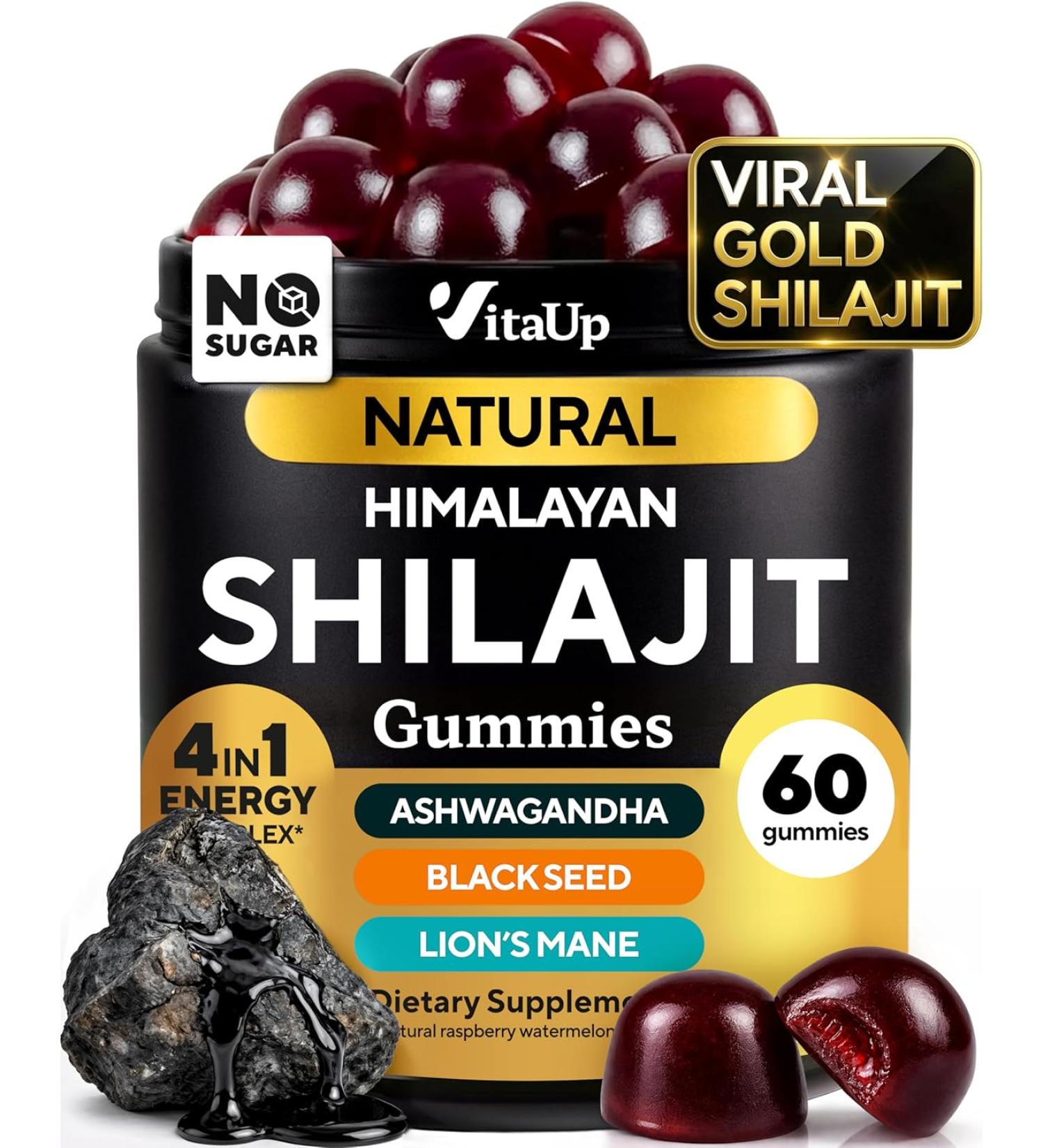Shilajit Gummies - 1000mg Himalayan Natural Supplements for Healthy Aging & Energy - Sugar Free - 60 Count - Buy Online on GoSupps.com