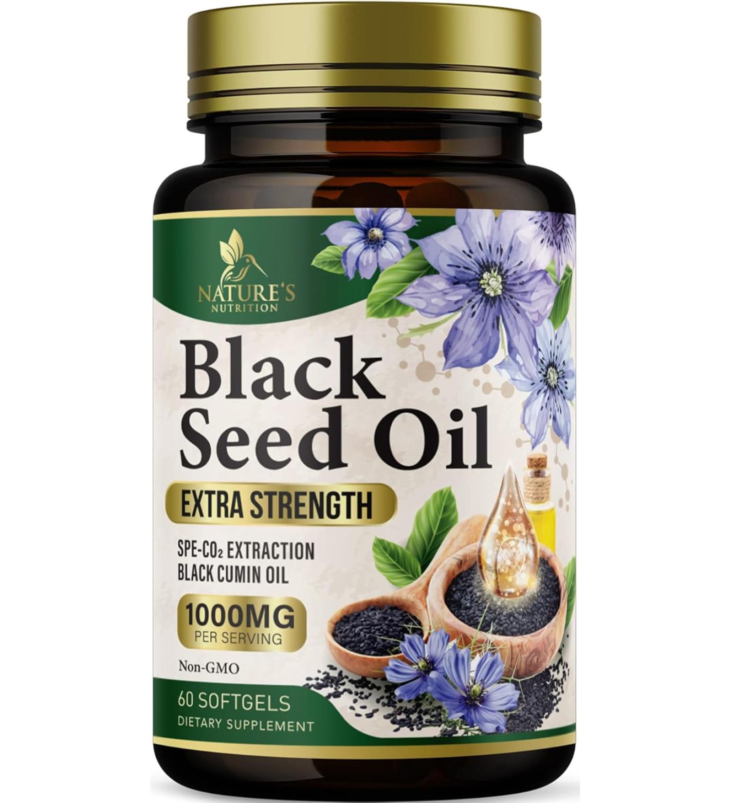 Premium Cold-Pressed Black Seed Oil Capsules 1000mg - Immune & Brain Support - Non-GMO - 60 Count - Buy Online on GoSupps.com